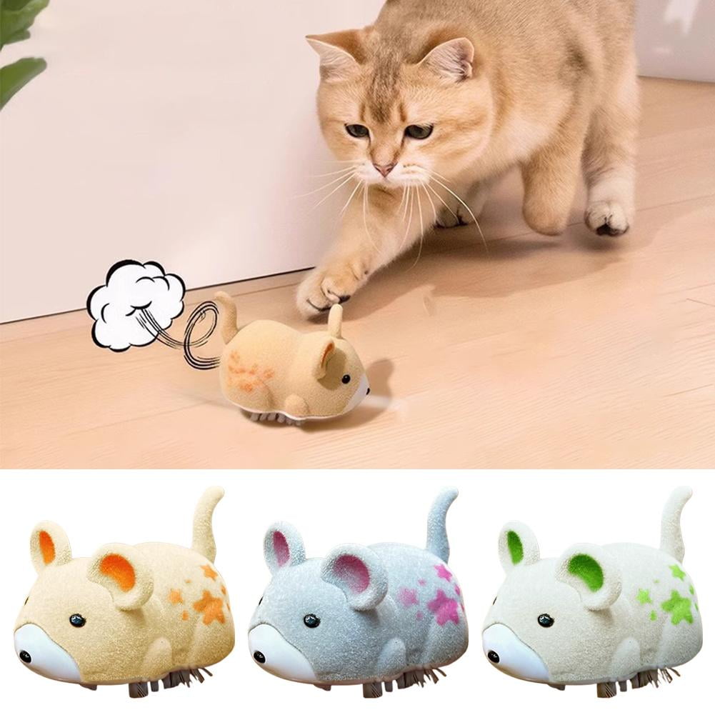 SharkTRUE Interactive Electric Cat Toy Mouse, Automatic Moving Kitten Toy with Furry Tail (Gray, 1.95 in x 1.56 in x 1.36 in) ndwli