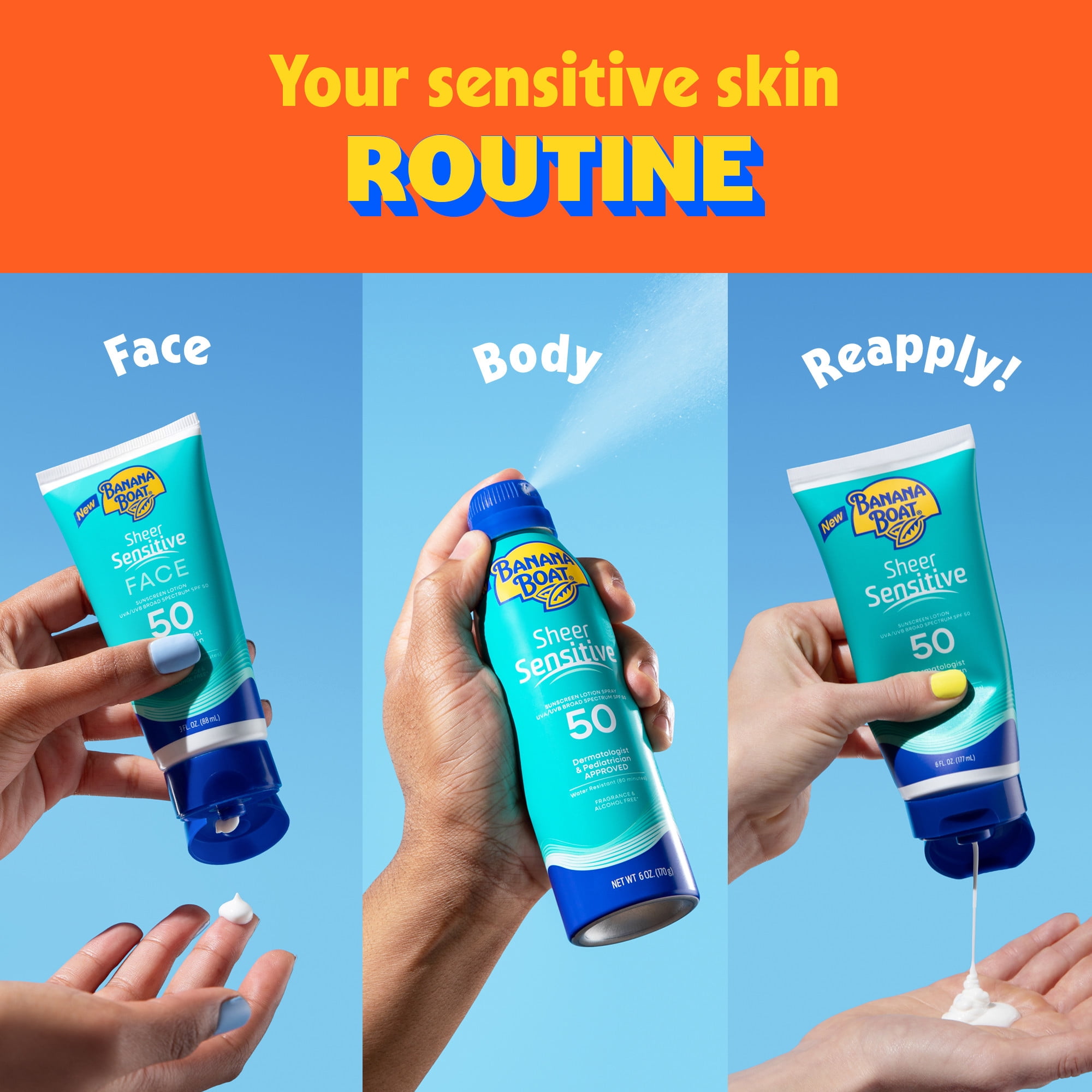 Banana Boat Sheer Sensitive Sunscreen Lotion SPF 50, Broad Spectrum UVA/UVB Protection for Kids & Adults (6 fl oz) kwdzp