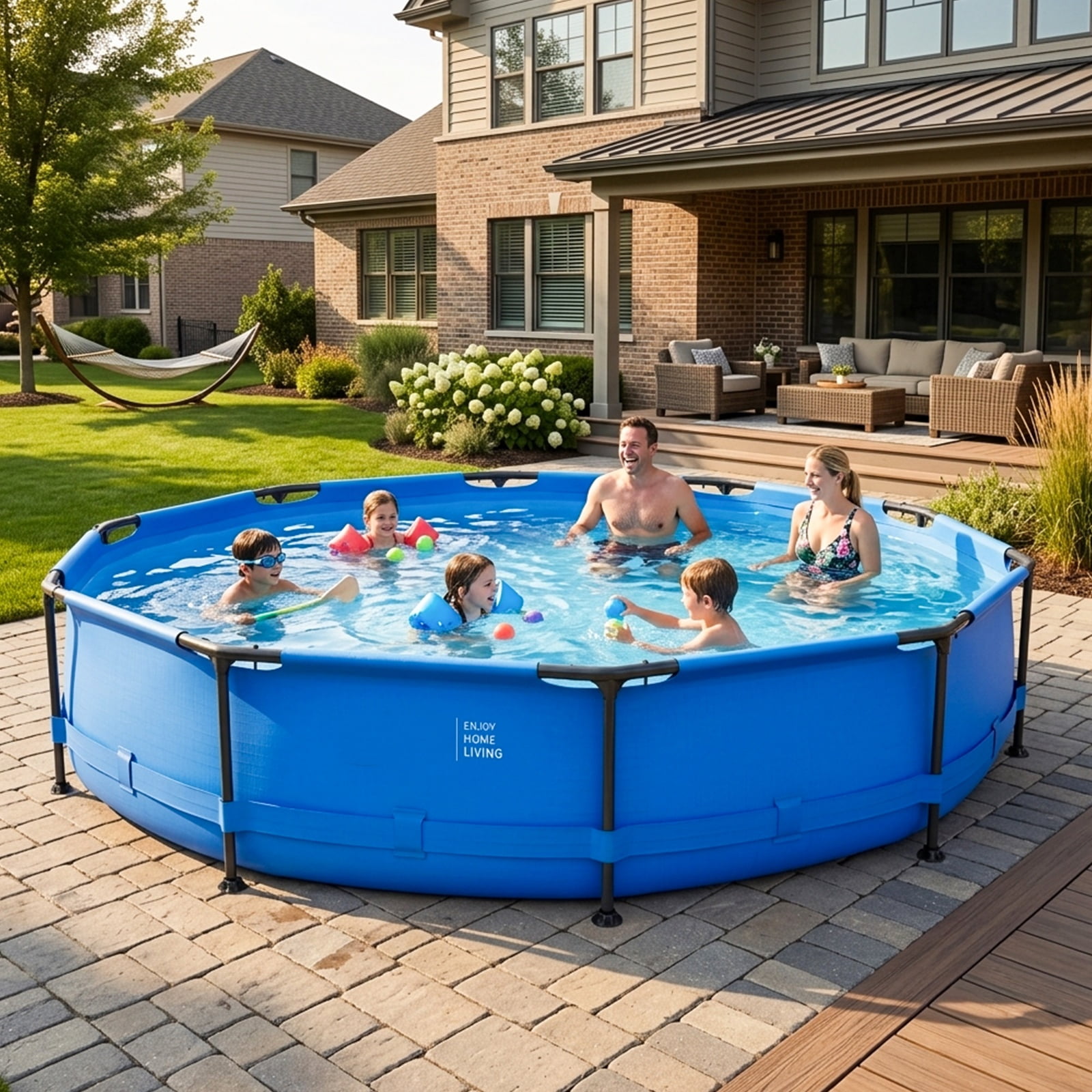 EDOEMSE Round Above-Ground Swimming Pool with Sturdy Iron Frame (Blue, 12 ft x 30 in) m4xg2