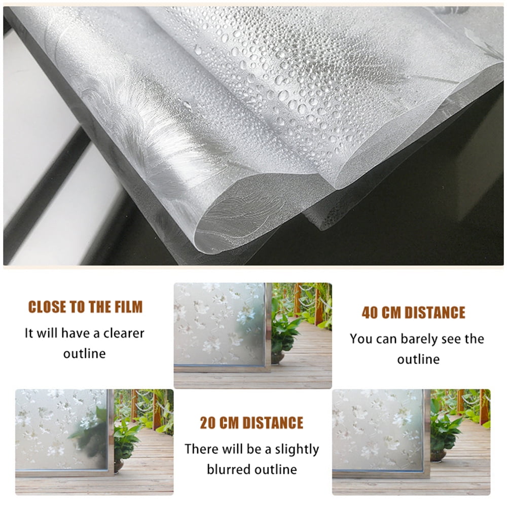 BSHAPPLUS Window Privacy Film, Frosted Glass Decorative Static Cling, UV Blocking Floral Pattern (White, 17.7 in x 78.7 in) n59s6