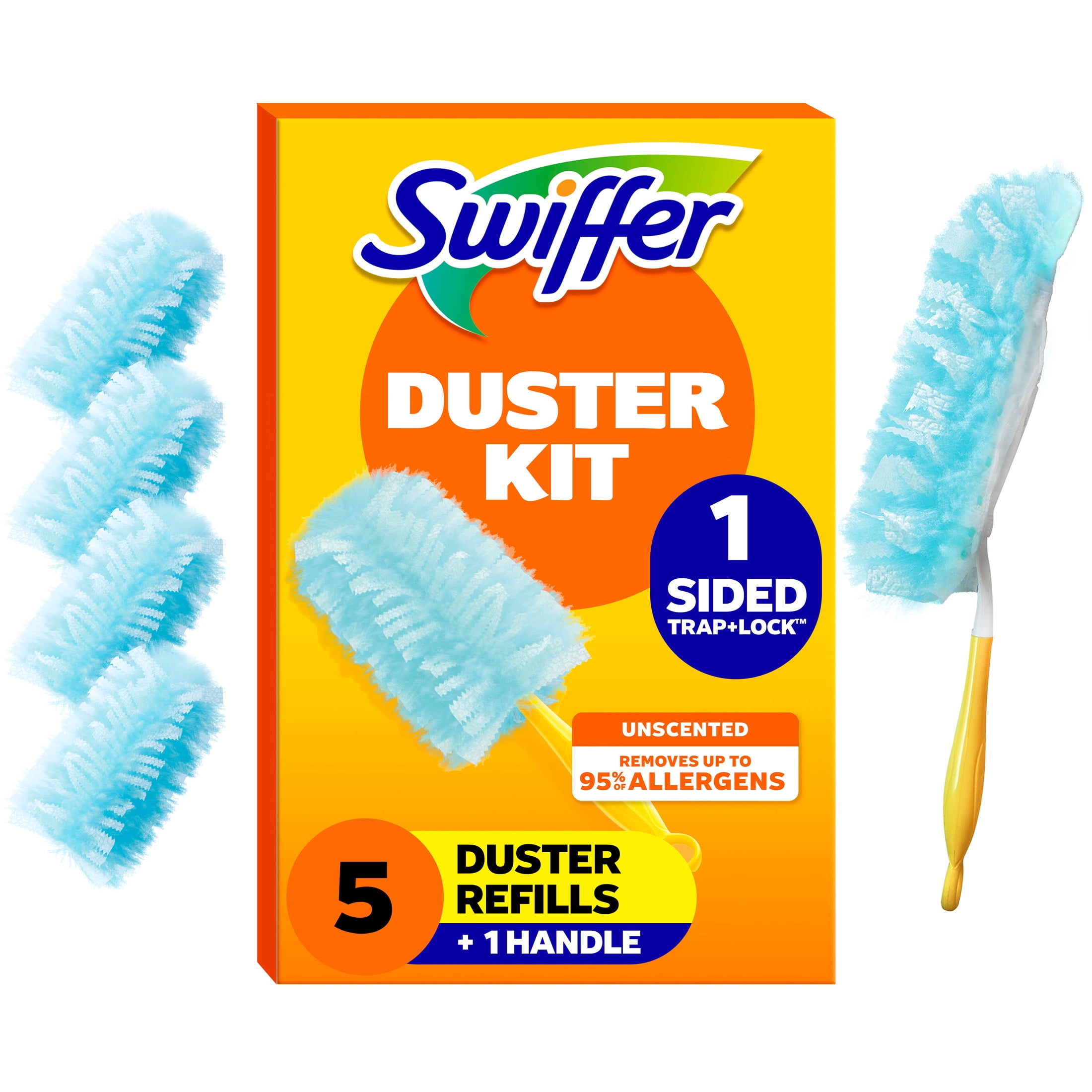 Swiffer Dusters Cleaning Kit, Dust Trapping Surface Cleaner, Unscented (1 Handle, 5 Refills) ntb82