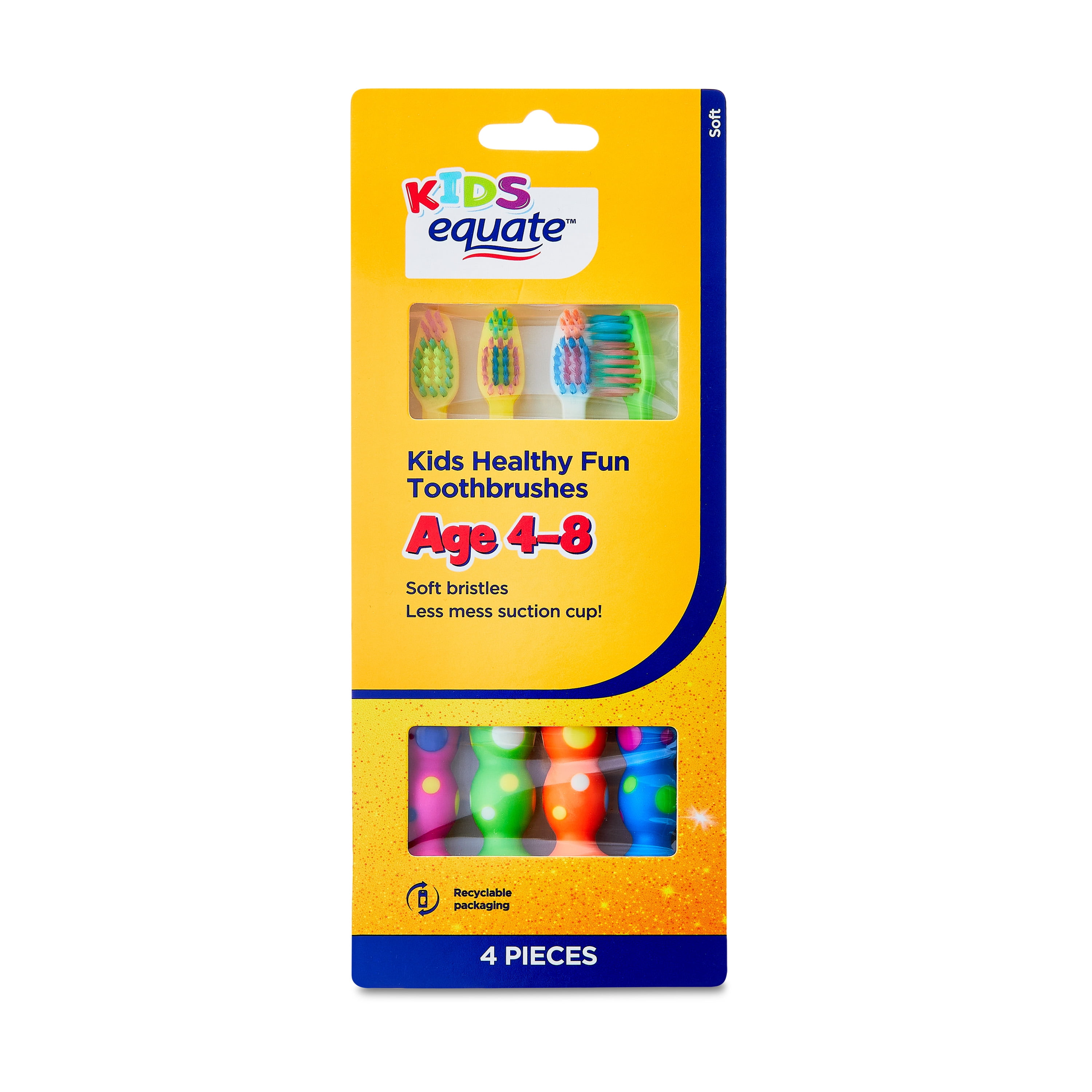 Equate Kids Manual Toothbrush Soft Bristles with Suction Cup Base (Red, 4 Count) v587n - Image 10