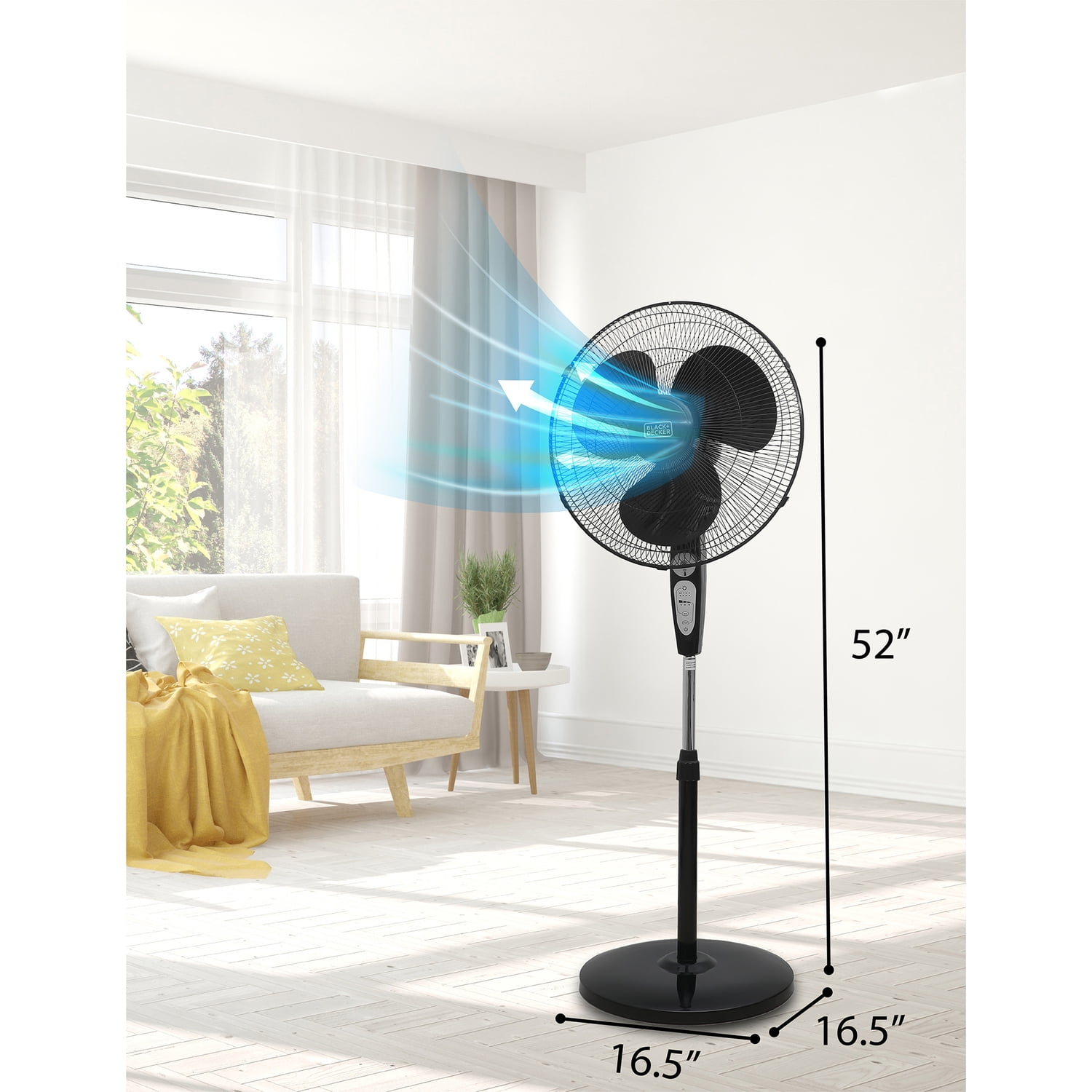 BLACK+DECKER 18-In. 3-Speed Oscillating Stand Fan with Remote (Black, 52 in Height) loeb8