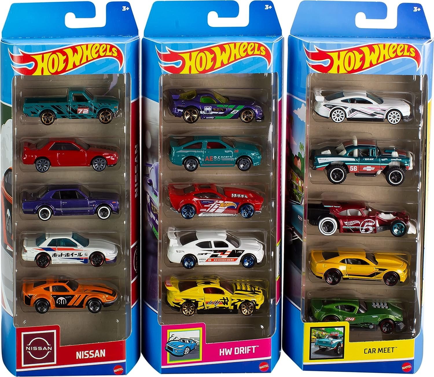 Hot Wheels 15-Car Die-Cast Vehicle Collection (3 Themed 5-Pack Bundles, 1:64 Scale) sn09i