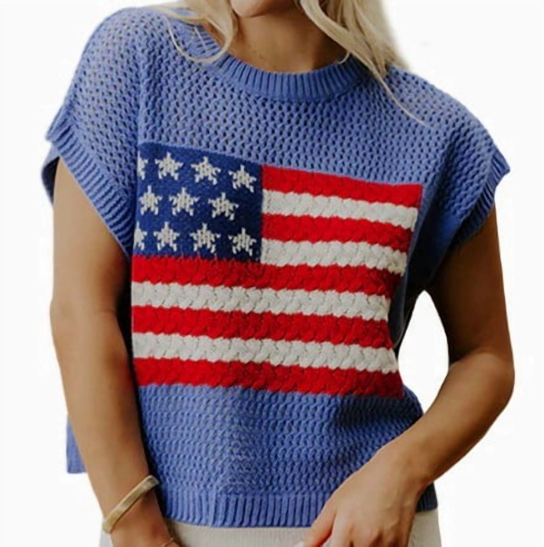 Favoffer Womens American Flag Crochet Sweater (Red, M) 41hkz