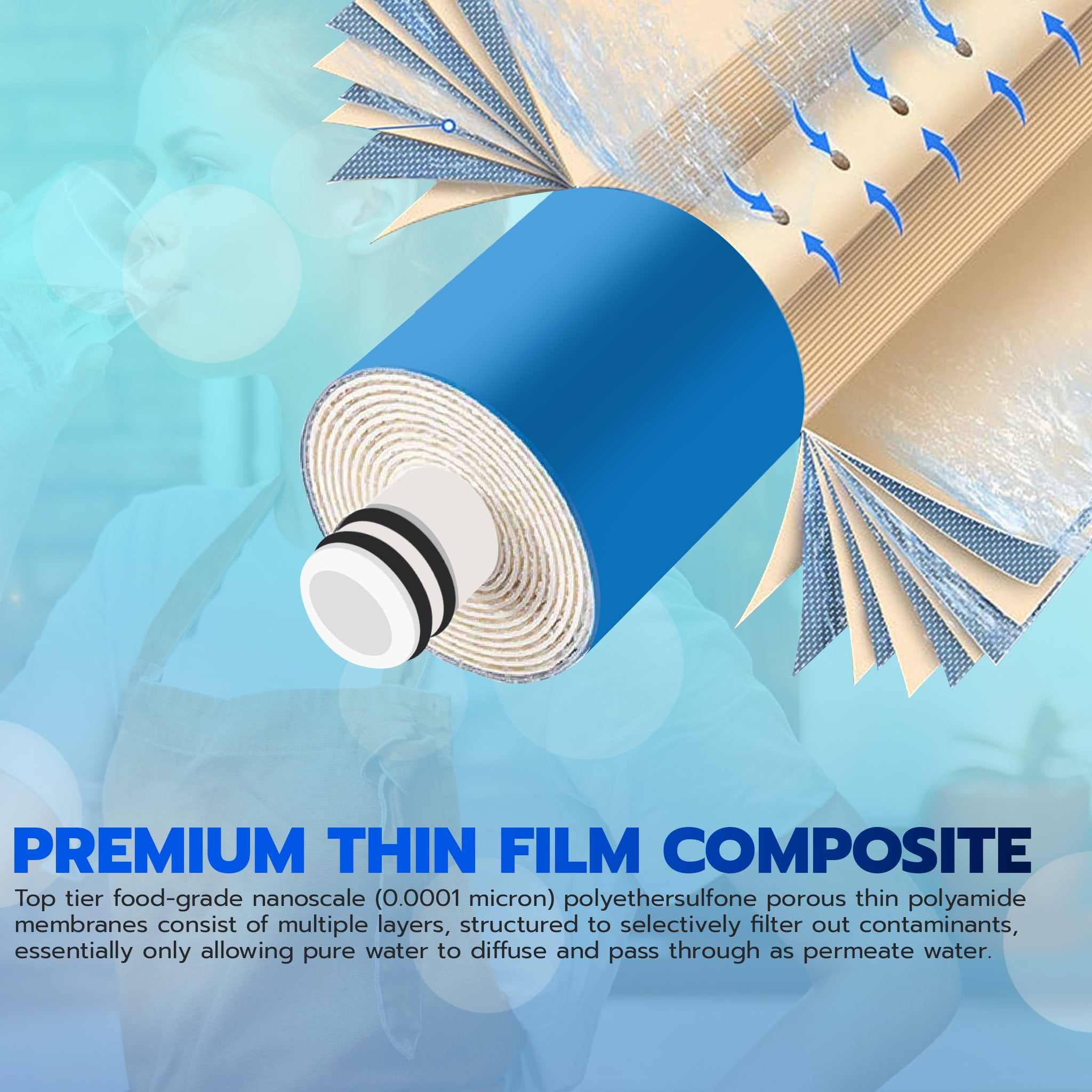 Metpure Reverse Osmosis Membrane Filter 50 GPD High-Efficiency Replacement (11.75 in x 1.75 in) ejs63