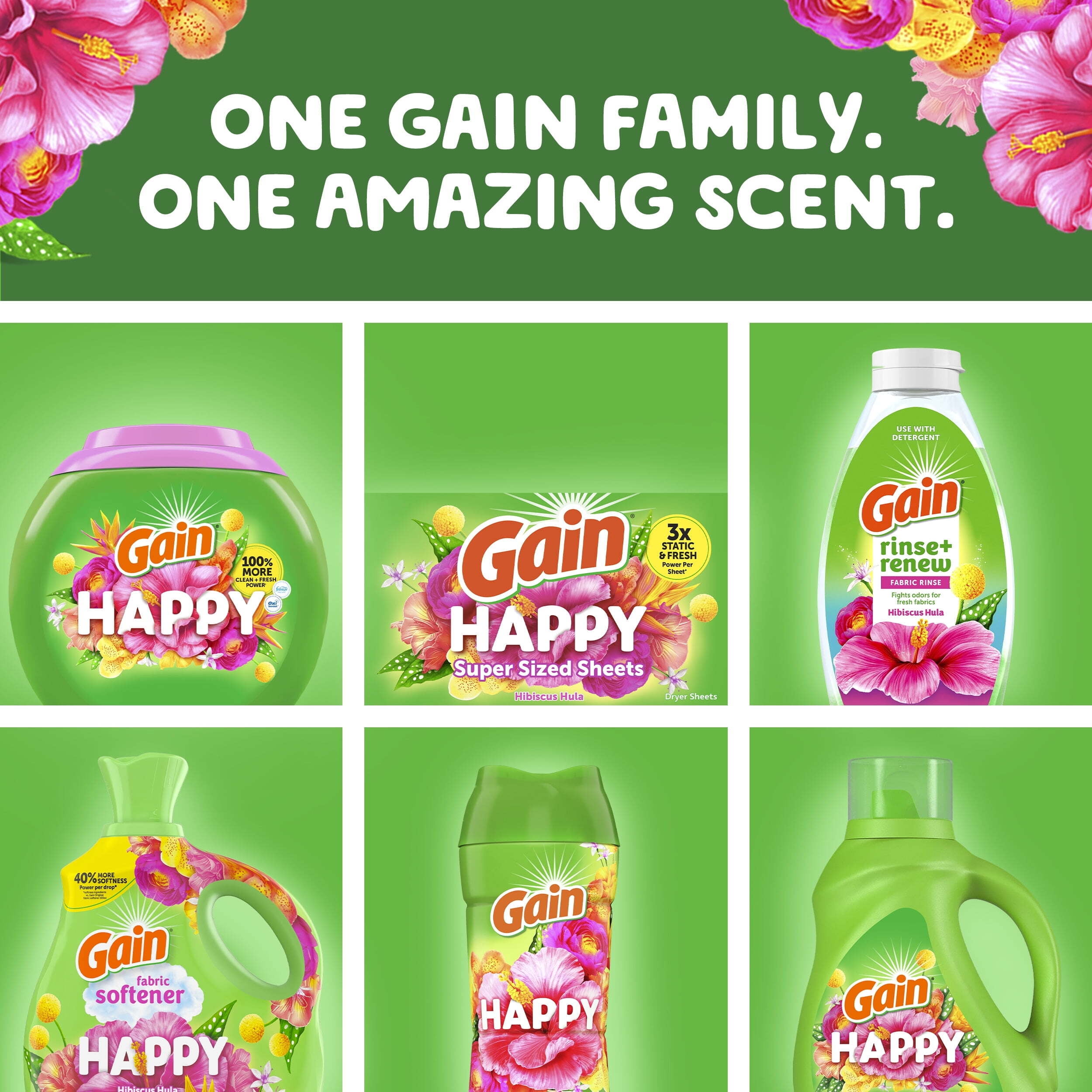 Gain Dryer Sheets, Hibiscus Hula Scent, Static-Fighting Fabric Softener (60 Count) qk4vi