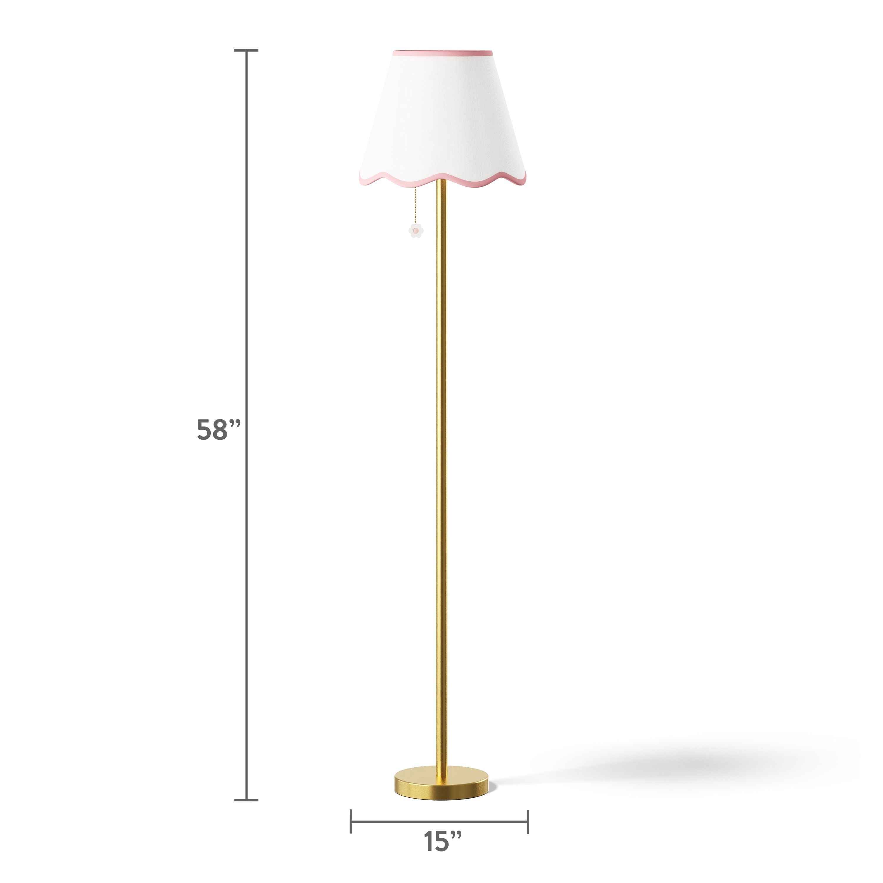 Mainstays Kids Daisy Floor Lamp with White Scalloped Shade (Antique Brass, 58 in) 4cus5