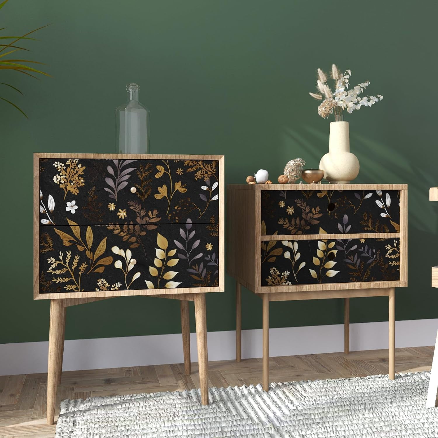 Usachibb Vintage Floral Peel and Stick Wallpaper Boho Contact Paper for Furniture and Home Decor (Black, 17.5 in x 78.5 in) cnf5i