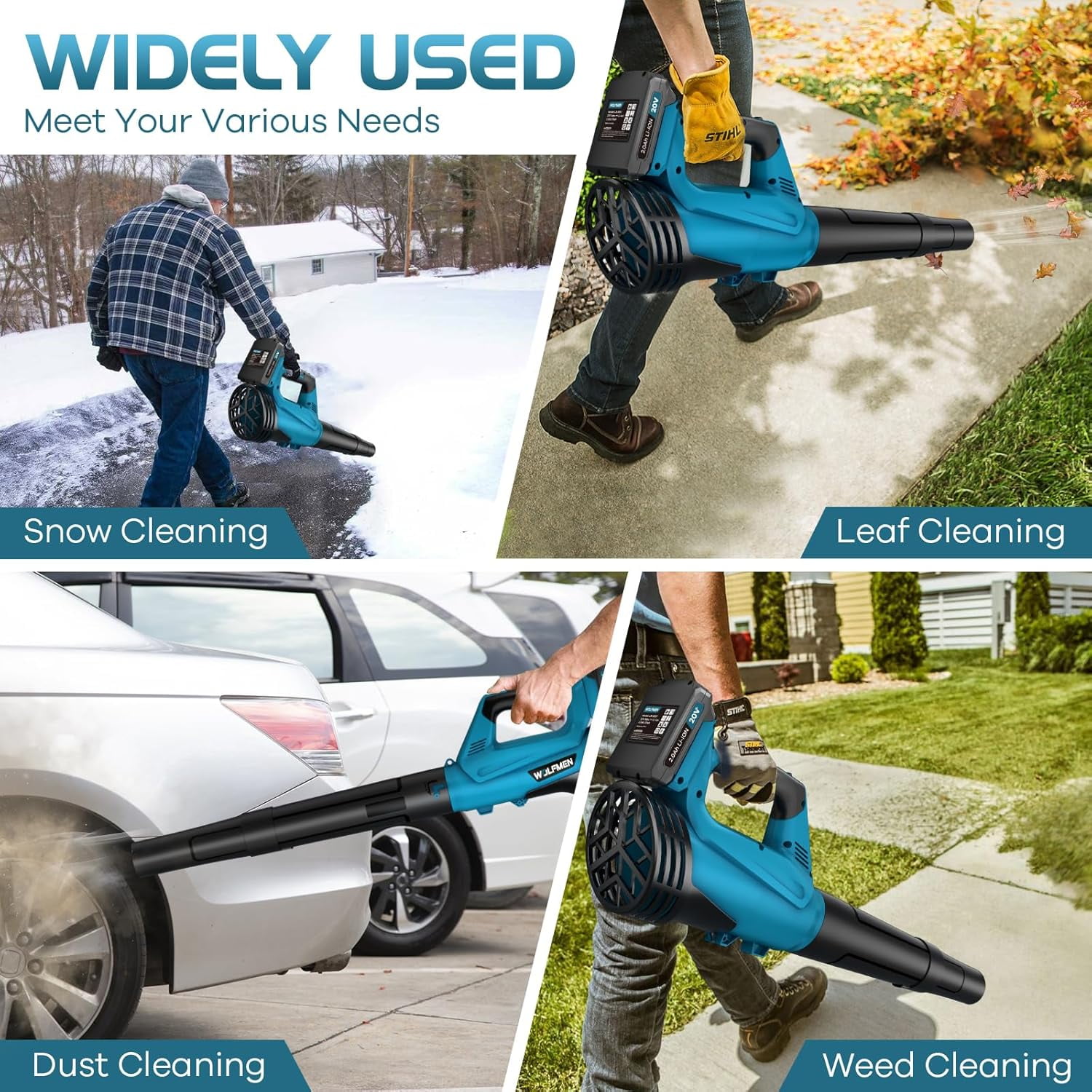 Generic Cordless Leaf Blower 450CFM 150MPH 6-Speed Electric Handheld Blower with 2 Batteries and Charger (Blue, 3.8 lb) 9piph