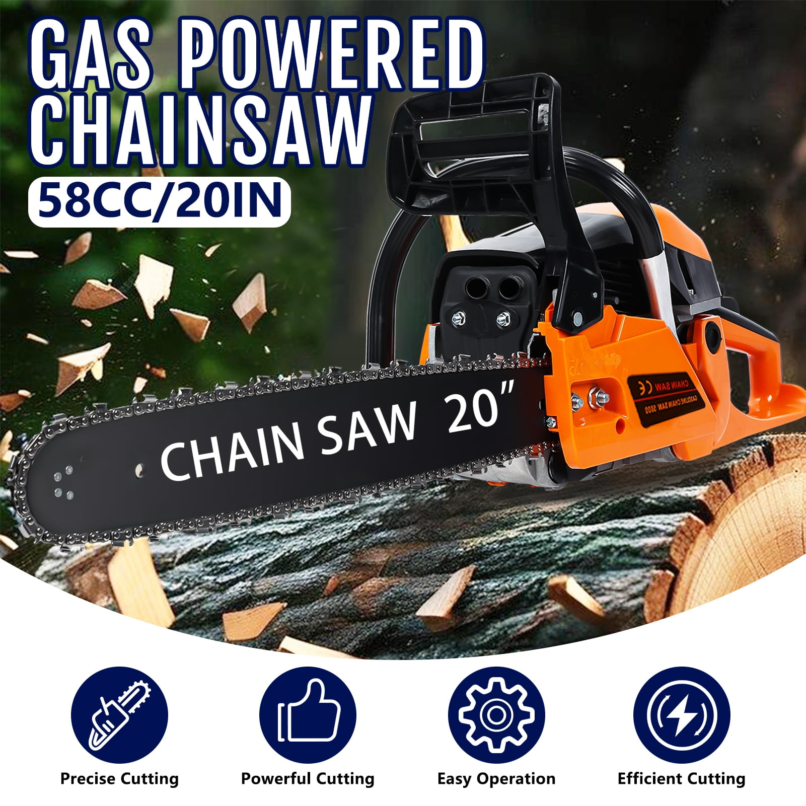 Dapmiu 58cc 2200W Gas Chainsaw (Orange, 20 in) 2h191