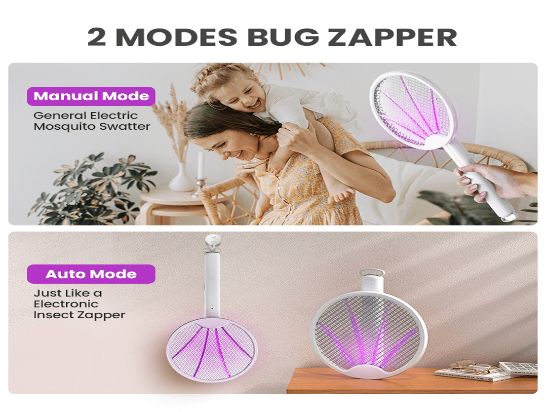 KME DAILYTRADE 2-in-1 Electric Fly Swatter Racket & Mosquito Trap Lamp (White, 16 in) ugajy