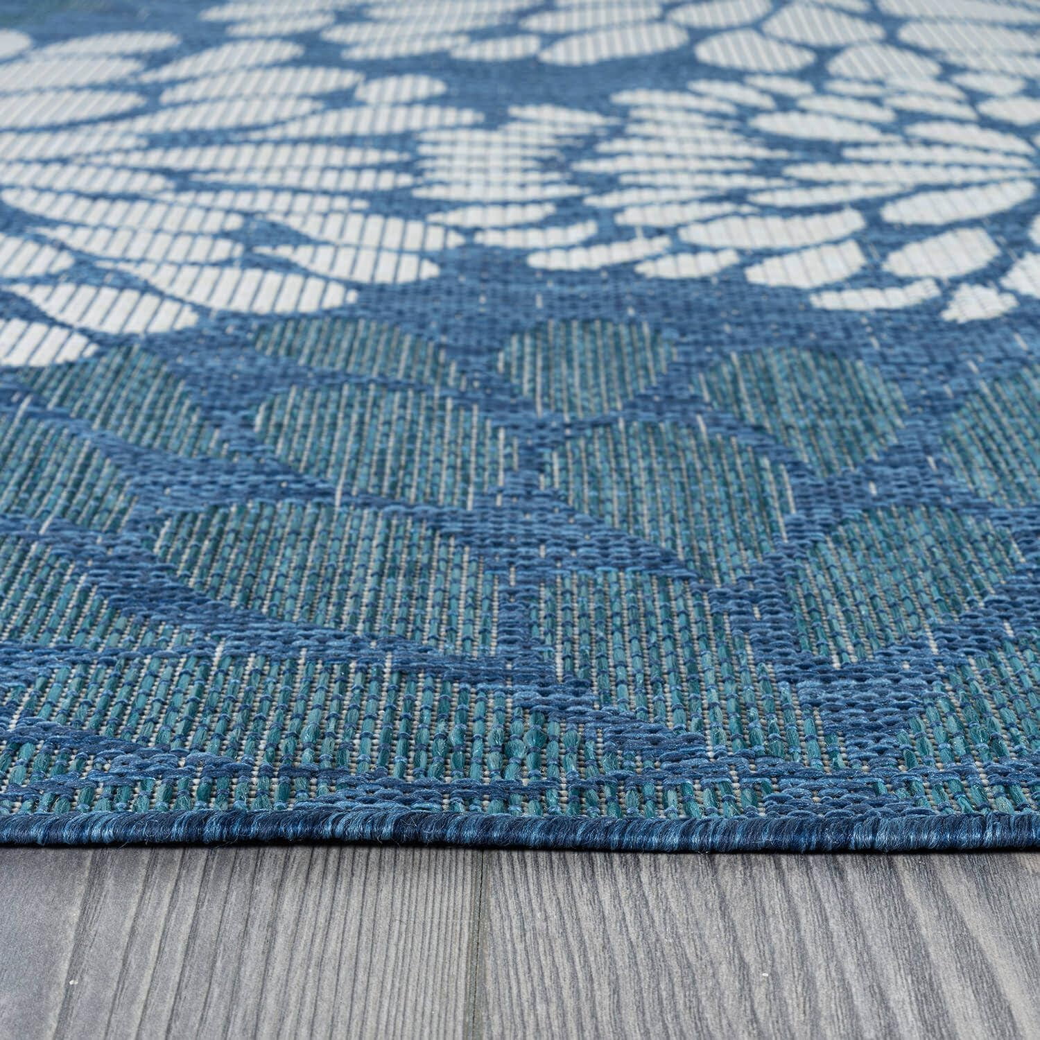 Beverly Rug Modern Floral Indoor Outdoor Area Rug (Blue, 5 ft x 7 ft) zy35d