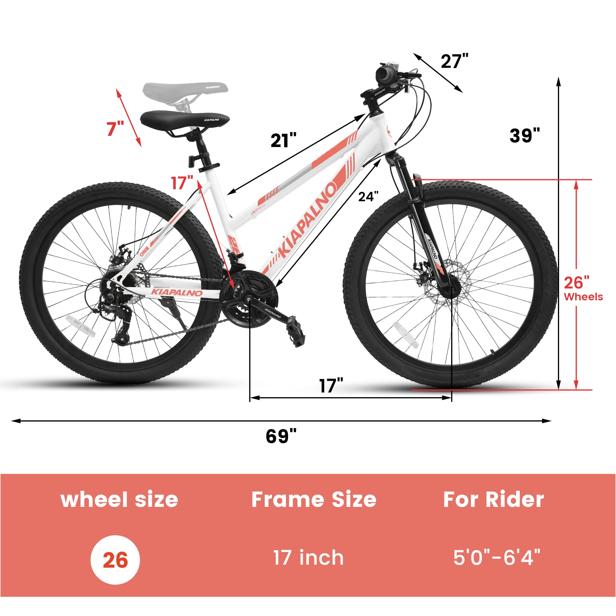 Ecarpat 24 inch Women Mountain Bike, 21-Speed MTB with Steel Frame and Dual Disc Brakes (White, 24 in) 5fkqk