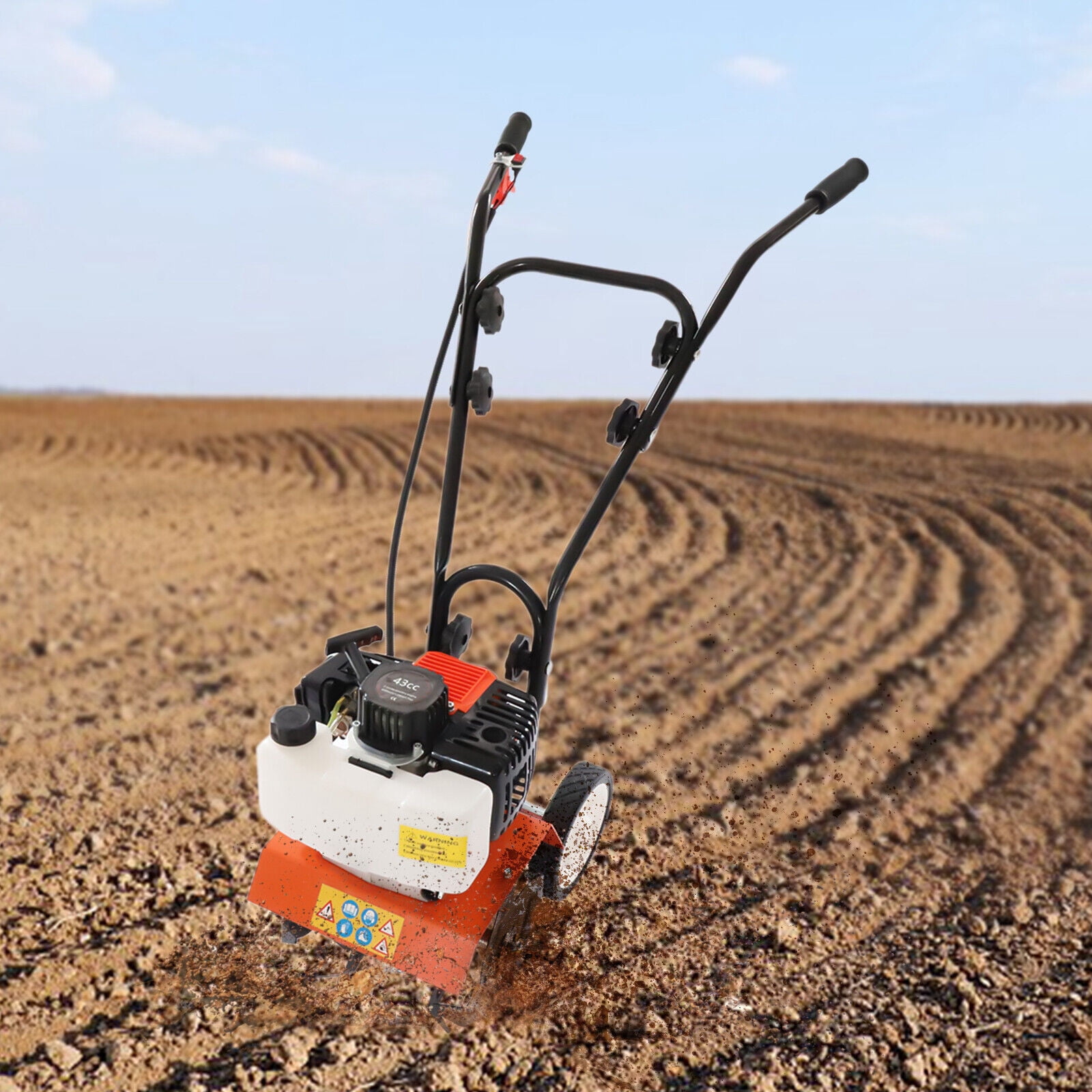 Generic 43CC 2-Stroke Gas Powered Garden Cultivator, Heavy-Duty Soil Tiller with Adjustable Wheels and Mud Flap (28.66 lb) qx6vk