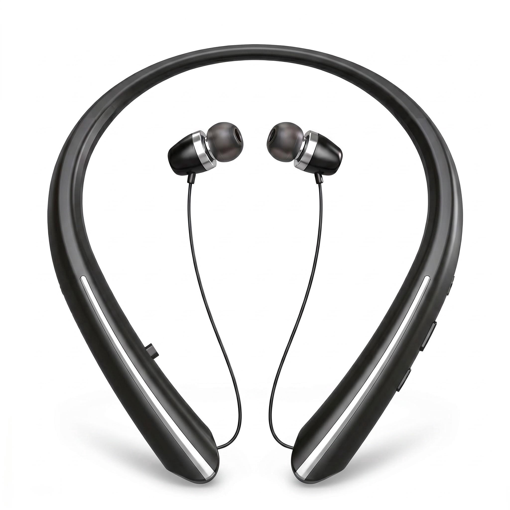 Leebein Neckband Bluetooth Headphones, Wireless Retractable Earphones with Noise Cancelling Microphone (Black, 1 Pack) lb6hr
