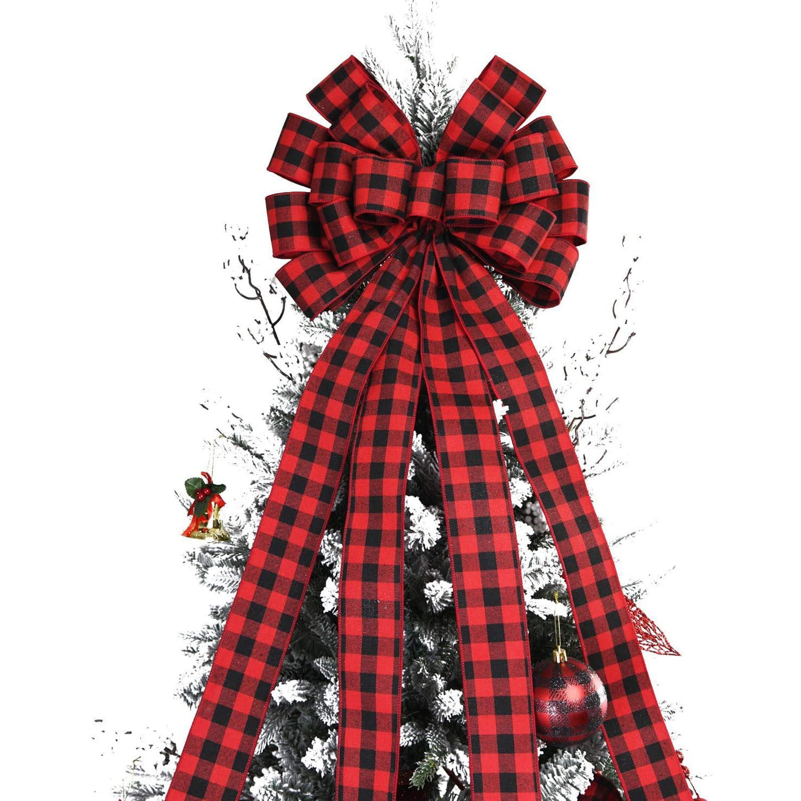 Tarmeek Large Red Bow Christmas Tree Topper and Gift Decoration (Red, 12 in) ptecw