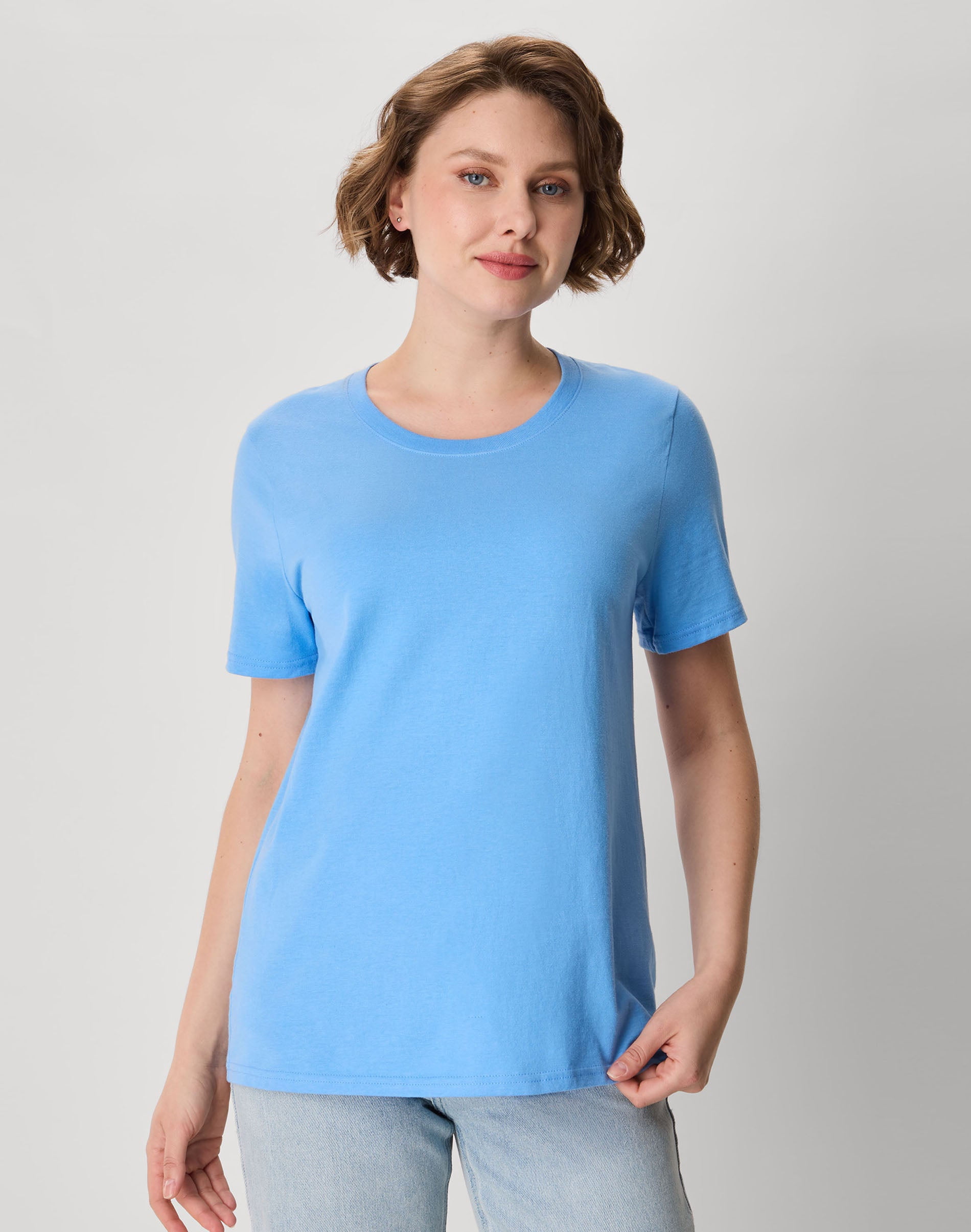 Hanes Perfect-T Women's Cotton Crewneck T-Shirt (Carolina Blue, S) p62cq