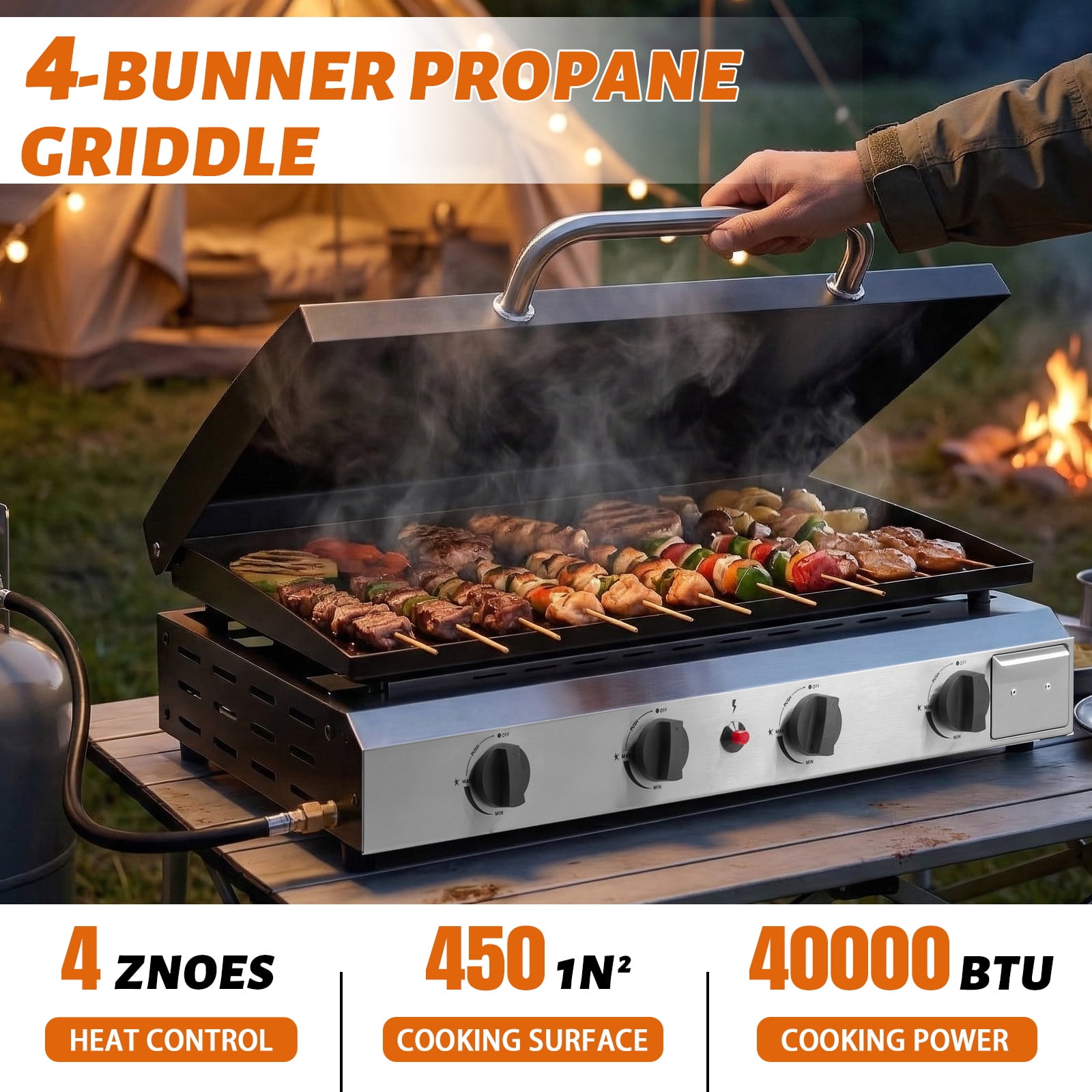 Ktaxon 4-Burner Propane Gas Griddle Flat Top Grill with Lid and Ceramic Coated Cast Iron Surface (Black, 30 in x 14 in x 13.5 in) 9c0z4