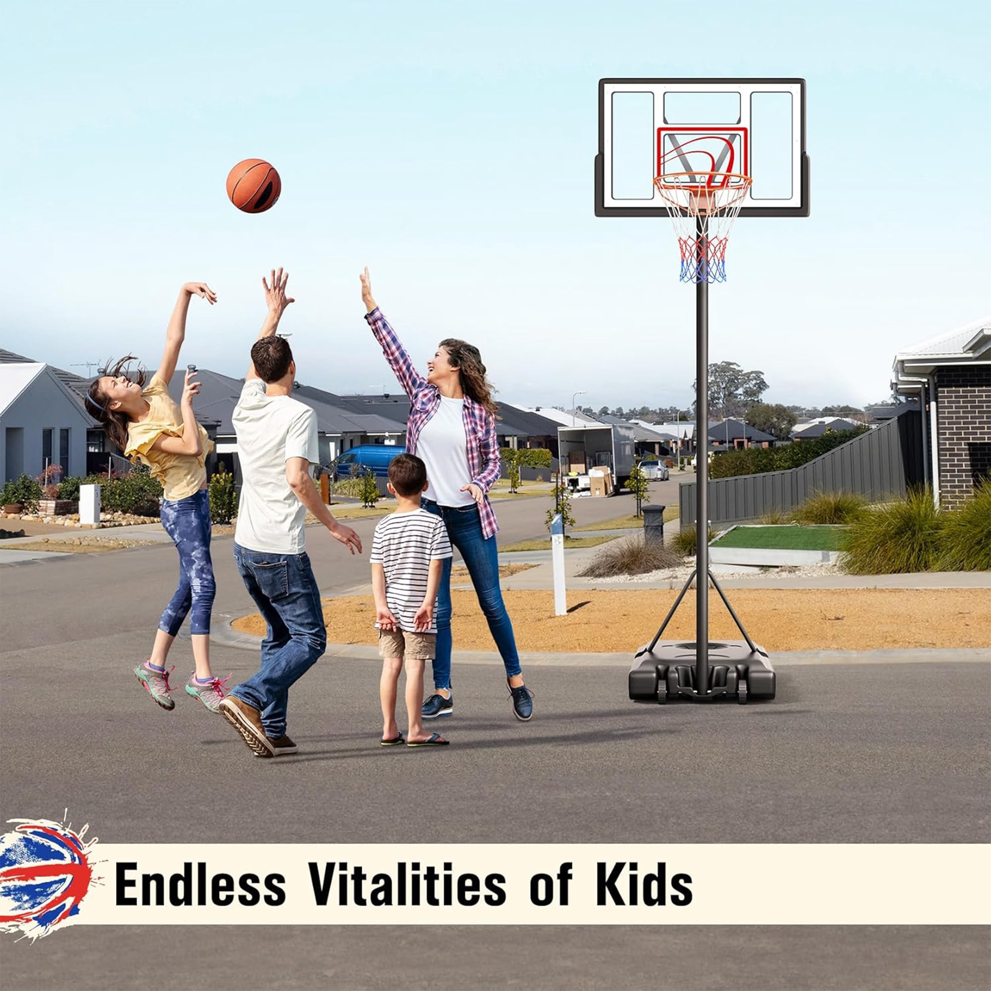 Toremore 44 in Portable Basketball Hoop System, Adjustable Height 4.43-10 ft with Shatterproof Backboard (Red) eqmj3