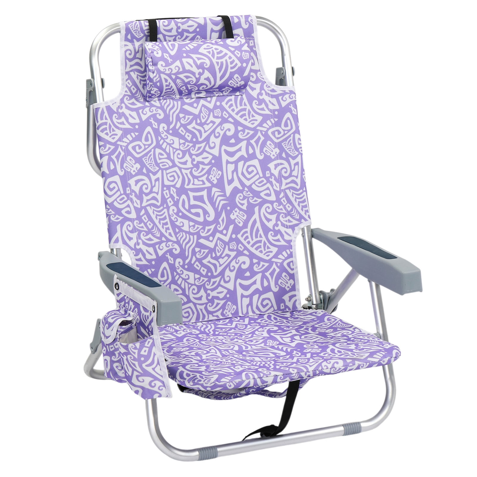 HONEY HOME Aluminum Beach Chair, 5-Position Adjustable Folding Chair with Cooler Bag and Headrest (265 lb Capacity) fd3q4