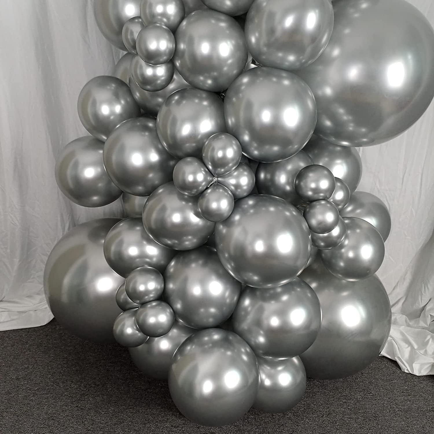 KIRIKOU Chrome Metallic Silver Balloons, Heavy-Duty Latex Party Decor (18 in, 10 Pack) d5d1i