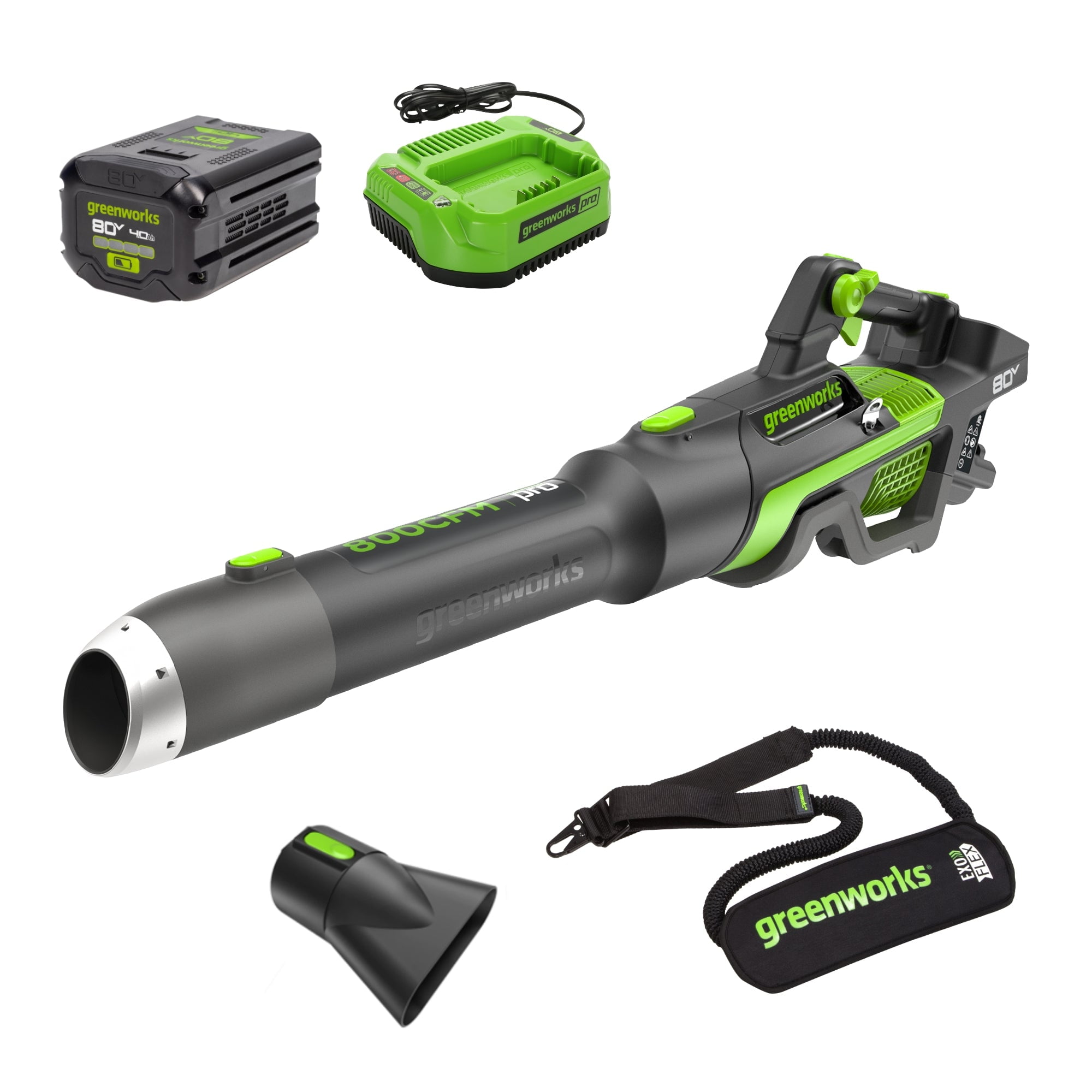 Greenworks 80V Cordless Leaf Blower with 4Ah Battery and Charger (800 CFM, 200 MPH, 10 lb) yc7q7