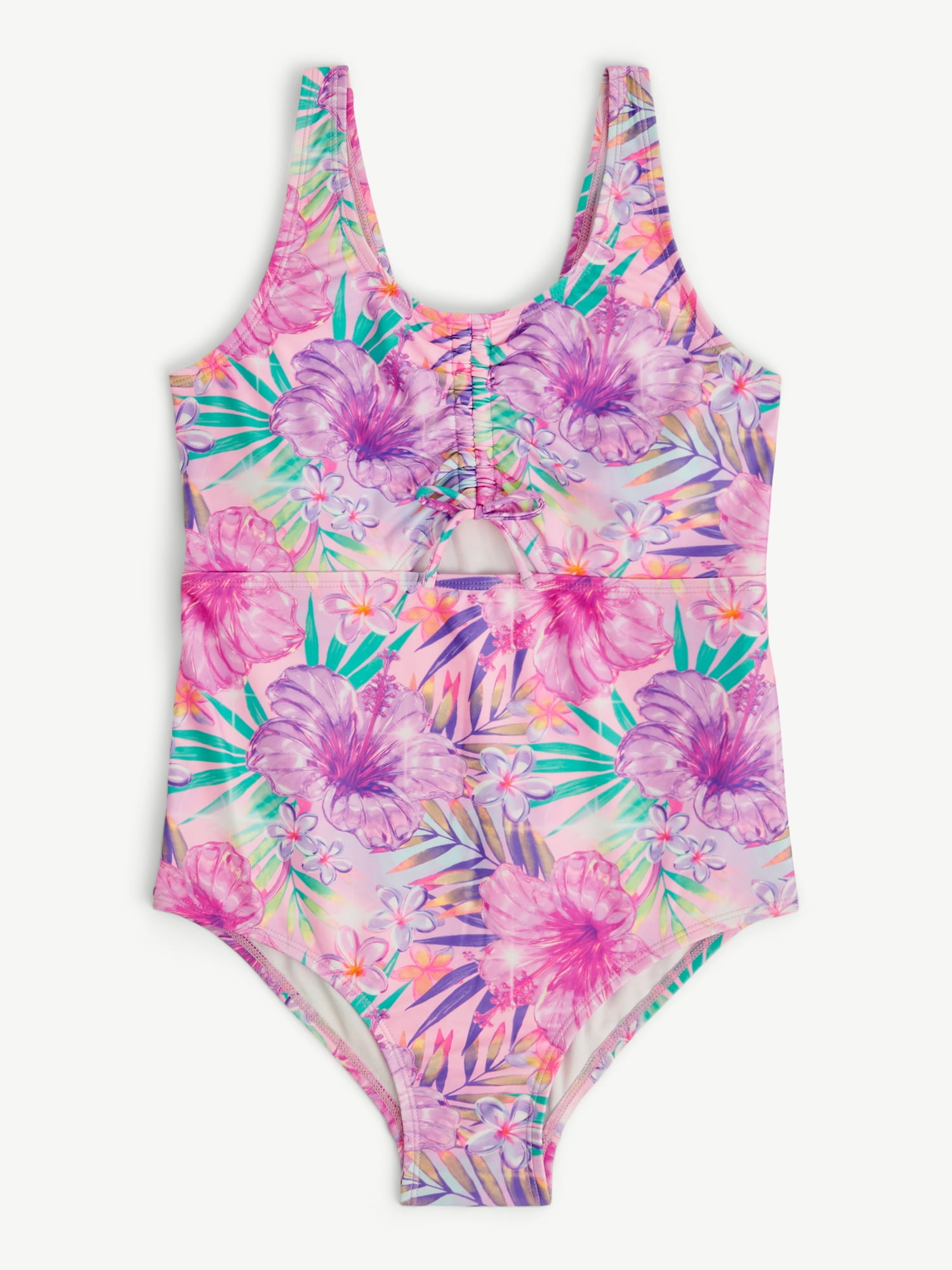 Justice Girls One Piece Center Cinched Swimsuit (Multi, XS) 1yip0