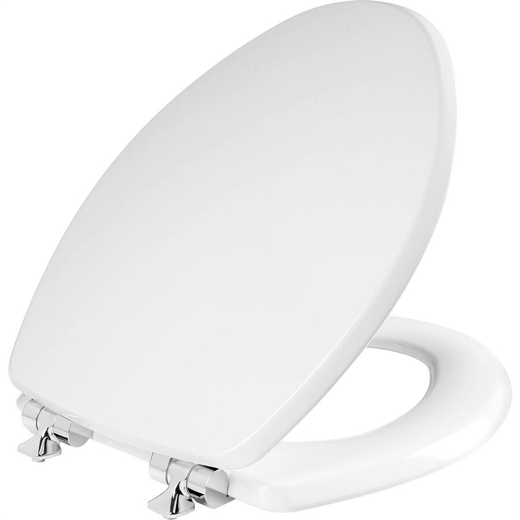 Mayfair Benton Elongated Enameled Wood Toilet Seat with Soft Close and Chrome Hinges (White) ltg1n