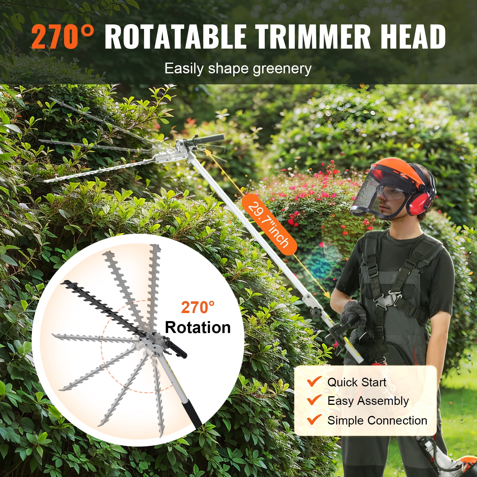 VEVOR 26CC 5-in-1 Gas Multi-Tool System, Hedge Trimmer, Pole Saw, String Trimmer, Edger, and Brush Cutter (1 Unit) b7yo3