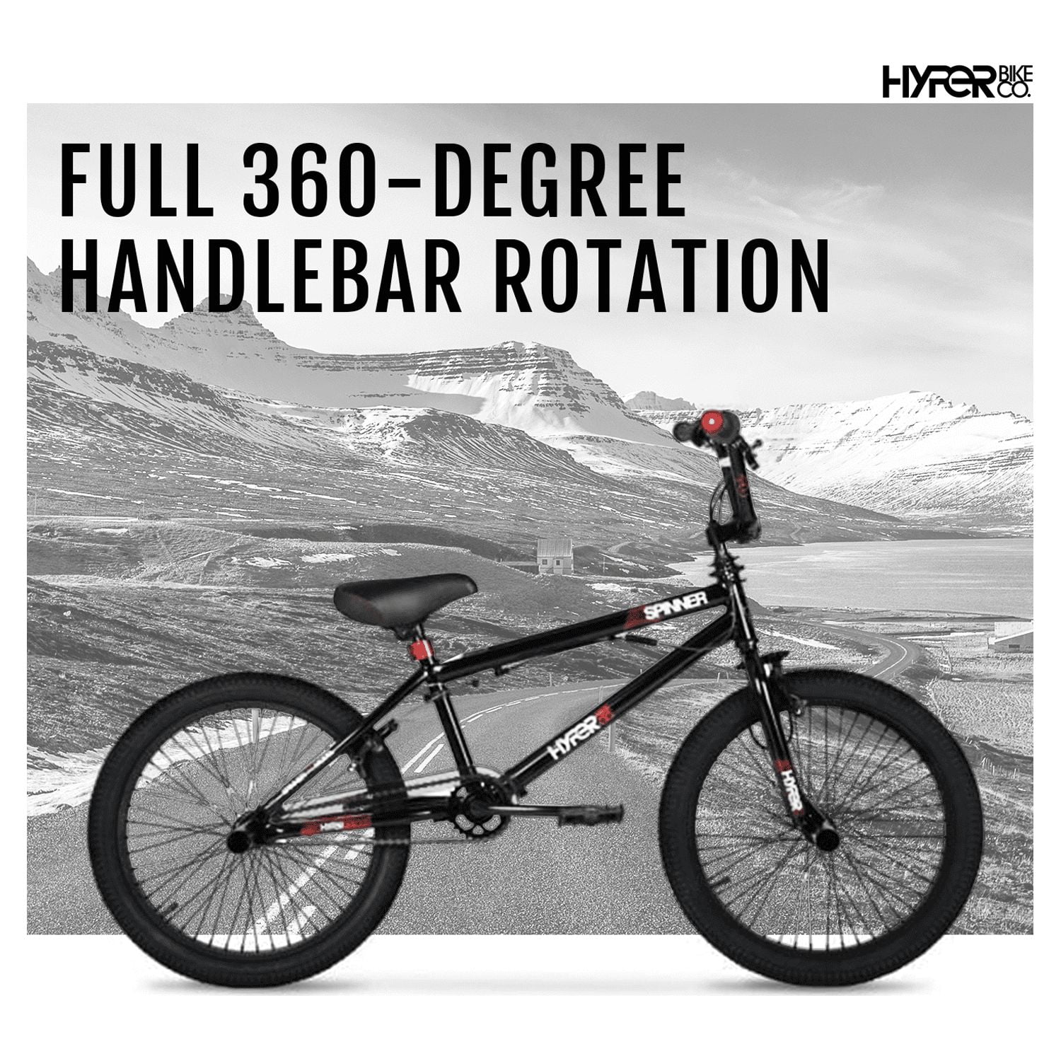 Hyper Bicycles 20 in Spinner BMX Bike, Durable Steel Frame with Pegs (Black, 20 in) 8985v