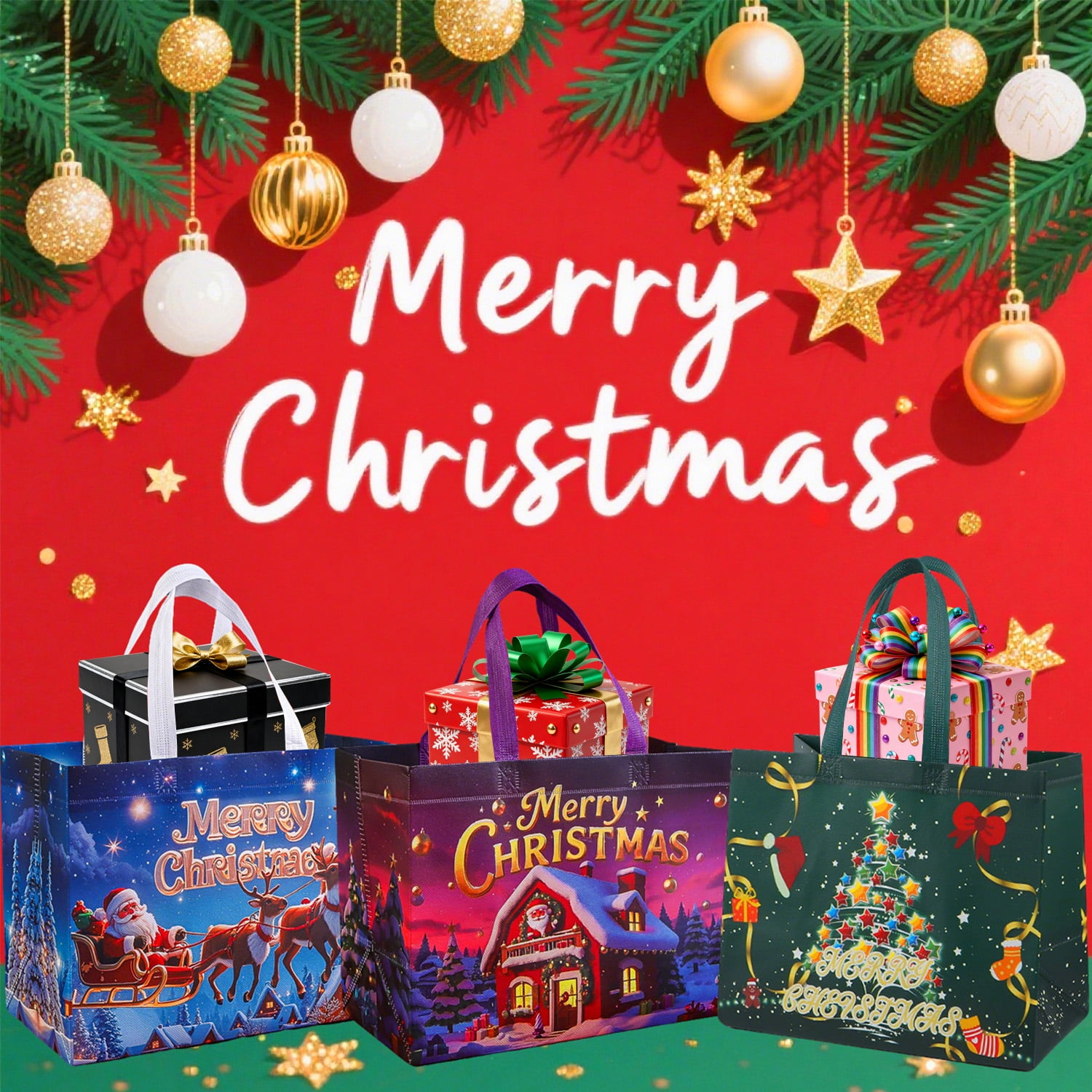 RICHTOP Christmas Gift Bags Non-Woven Holiday Party Tote Bags with Handles (9 Designs, 12.8 in x 9.8 in x 6.7 in) swifb