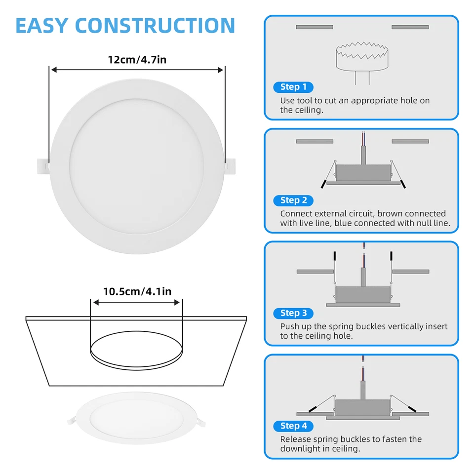 Knack 6W Round LED Recessed Ceiling Panel Downlight (White, 2 Pack) iadg3