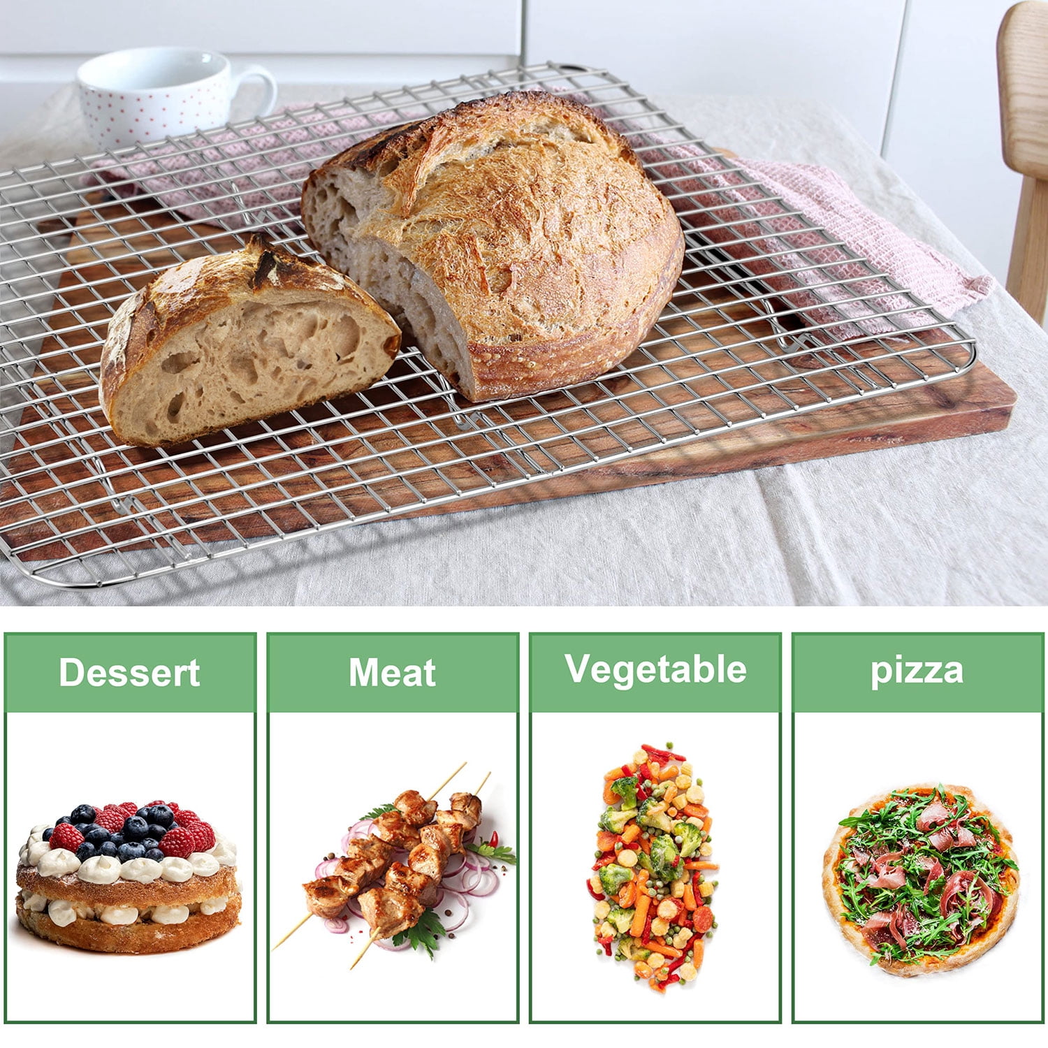 Vesteel Stainless Steel Cooling Rack for Baking and Roasting (Silver, 15.4 in x 11.4 in, 2-Pack) e4xqo