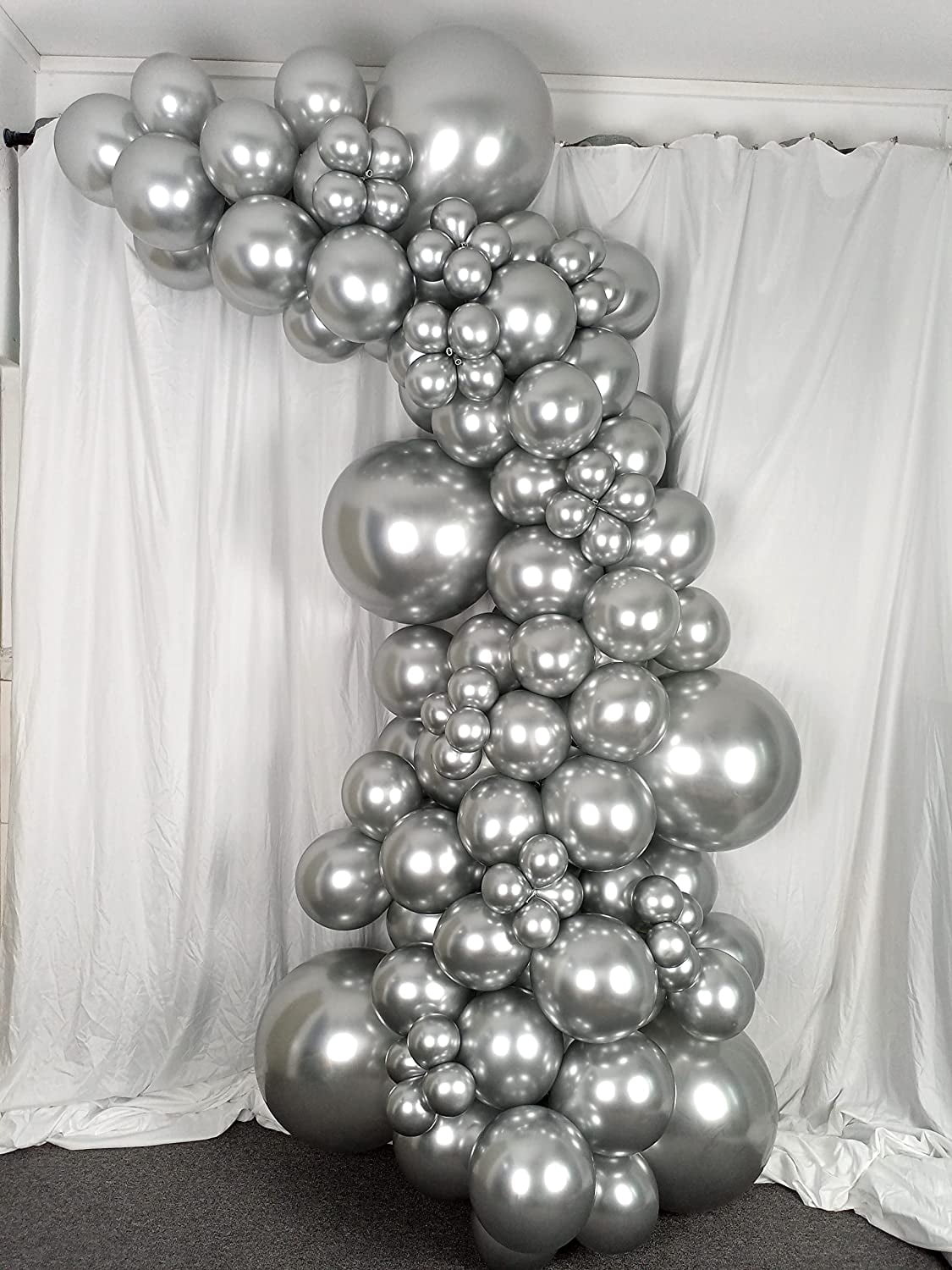 KIRIKOU Chrome Metallic Silver Balloons, Heavy-Duty Latex Party Decor (18 in, 10 Pack) d5d1i
