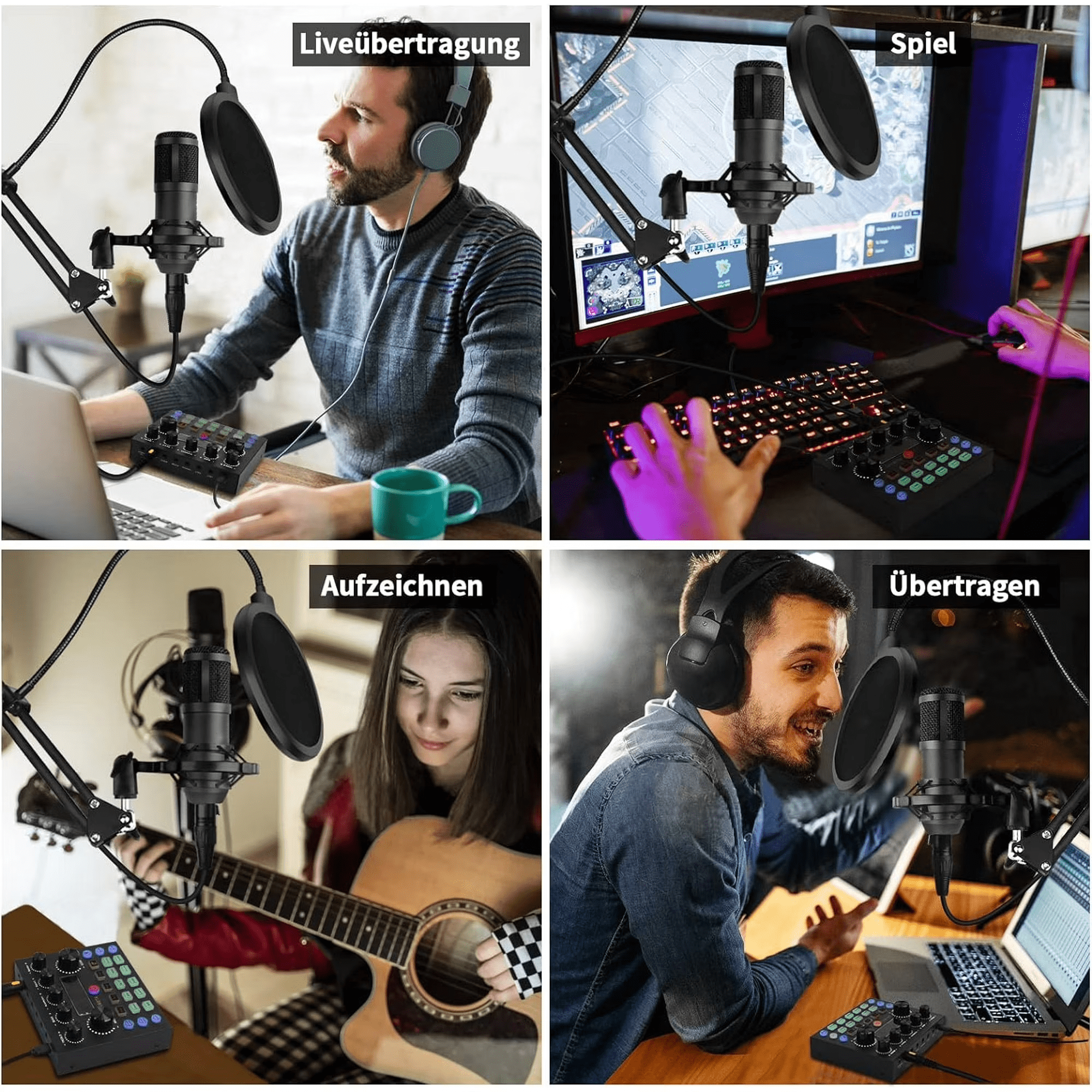 CATGOOD Podcast Equipment Bundle for 2, Audio Interface with Voice Changer and Dual Studio Microphones (Black, 1 Set) dczx8
