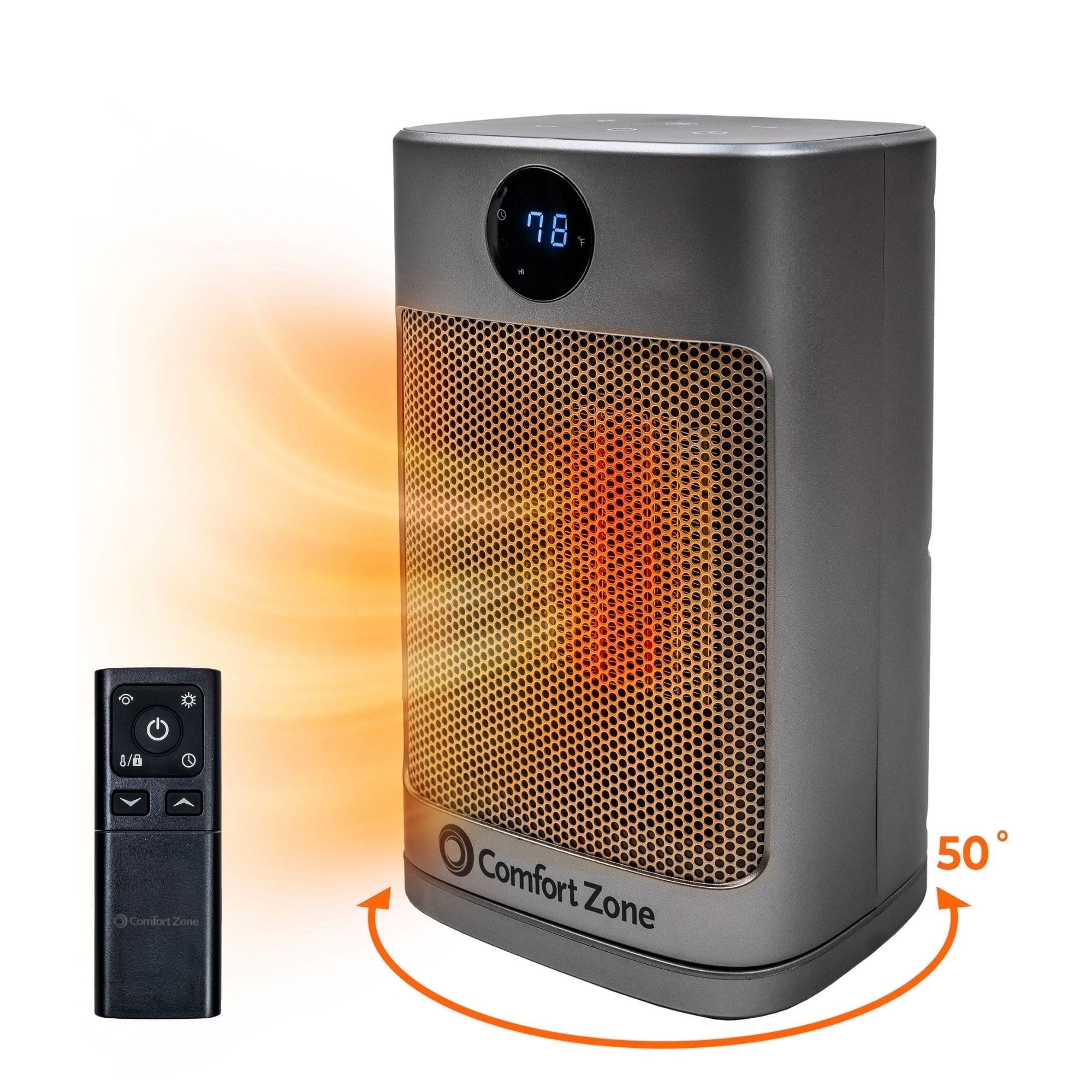 Comfort Zone Oscillating Desktop Space Heater with Remote and Thermostat (Silver, 10 in) wwi6r