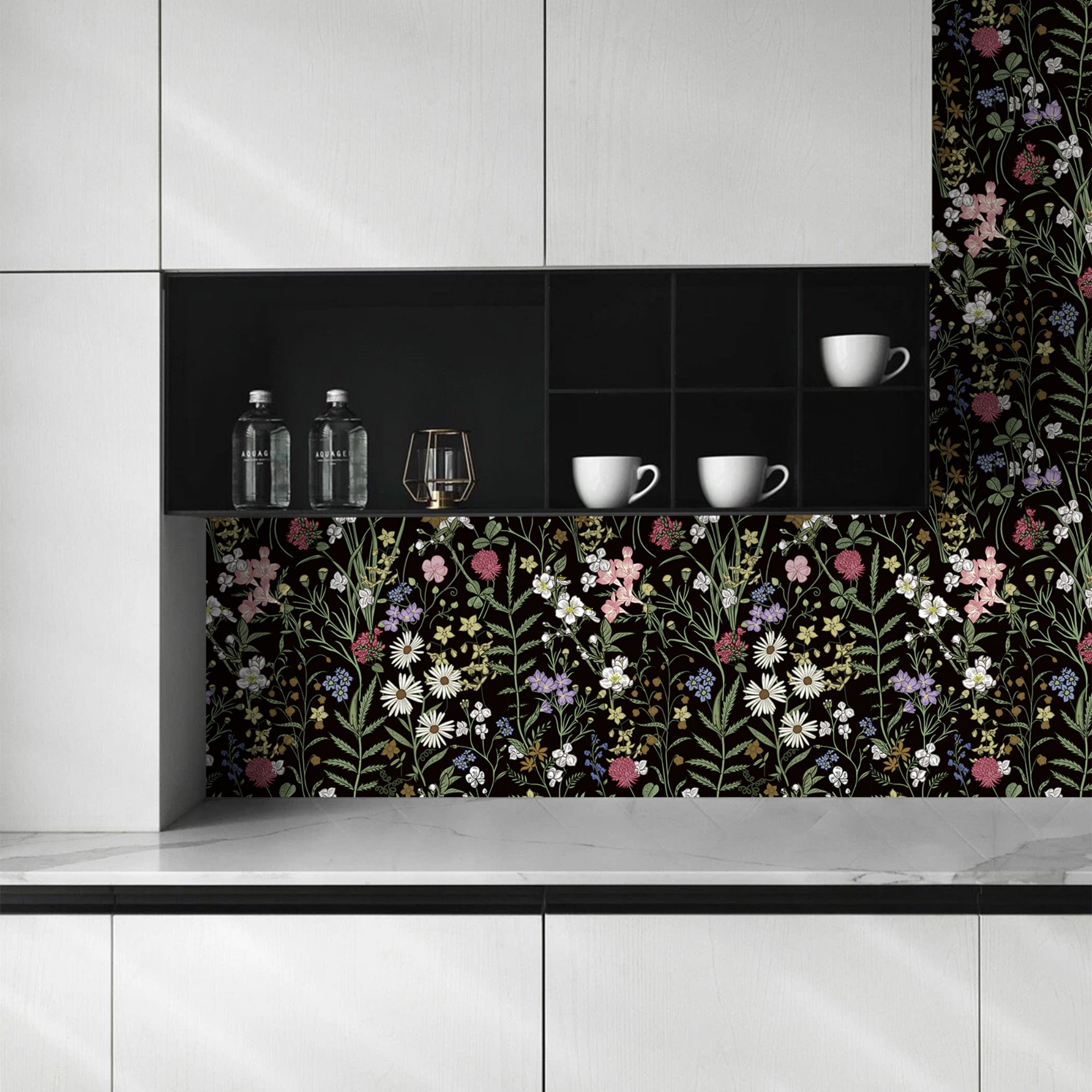Abyssaly Floral Peel and Stick Wallpaper, Self-Adhesive Removable Contact Paper for Home Decor (Black, 17.7 in x 118 in) 1luh4