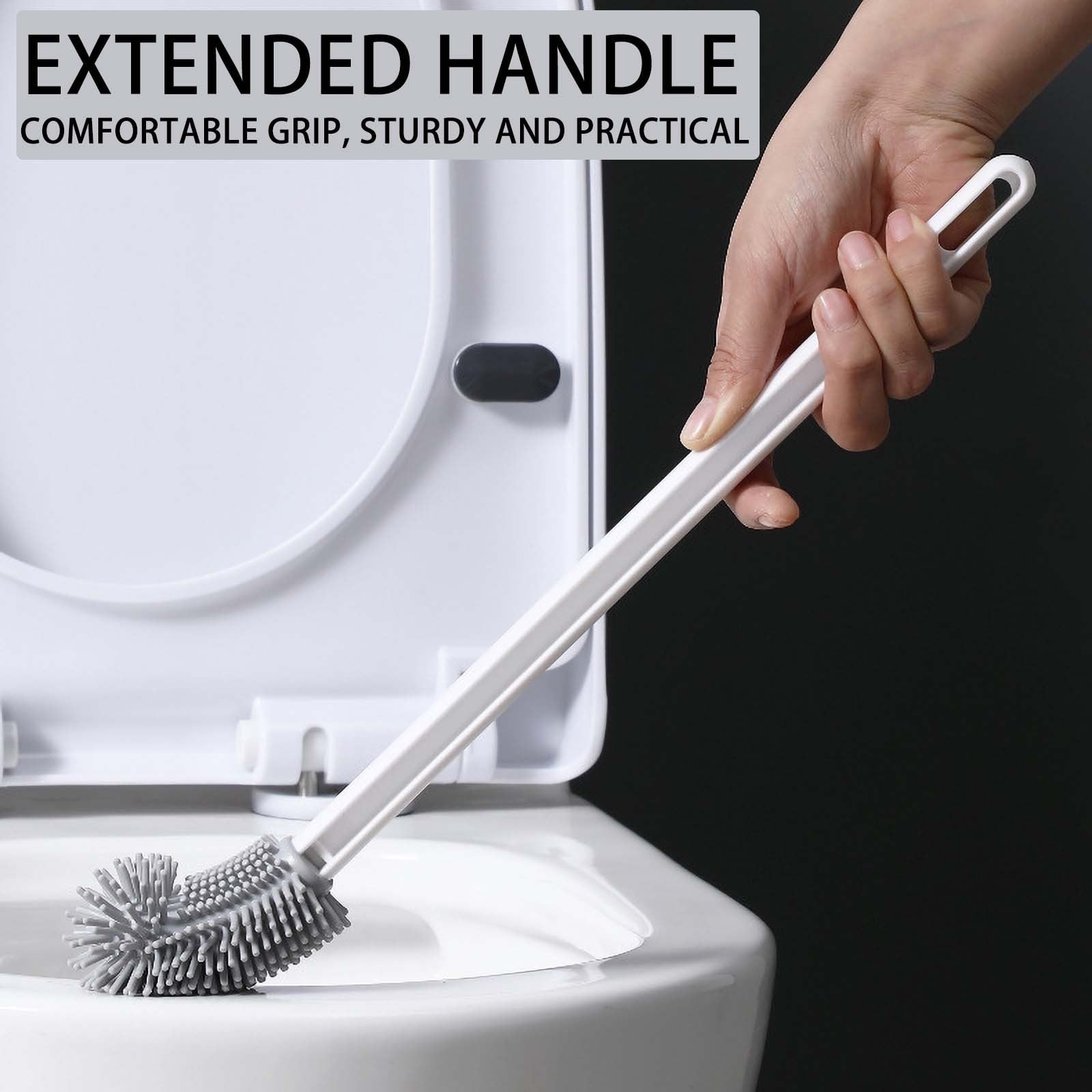 Skegnu Plastic Toilet Brush with Long Handle and Deep Cleaning Bristles (White, 15 in) f9chx