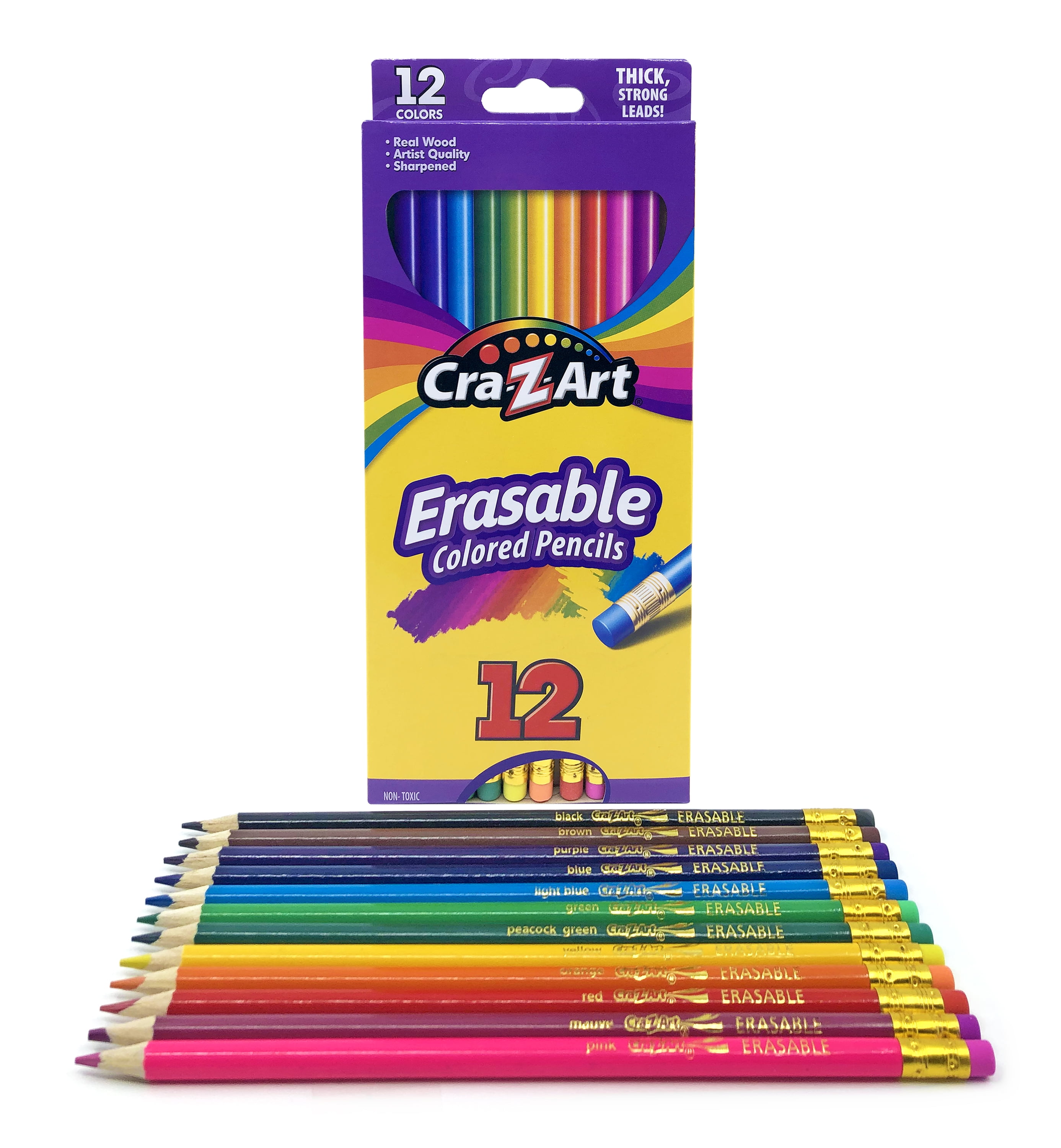 Cra-Z-Art Erasable Colored Pencils, Pre-sharpened Break-Resistant Lead for Drawing and Sketching (Assorted Colors, 12 Pack) 0zj79