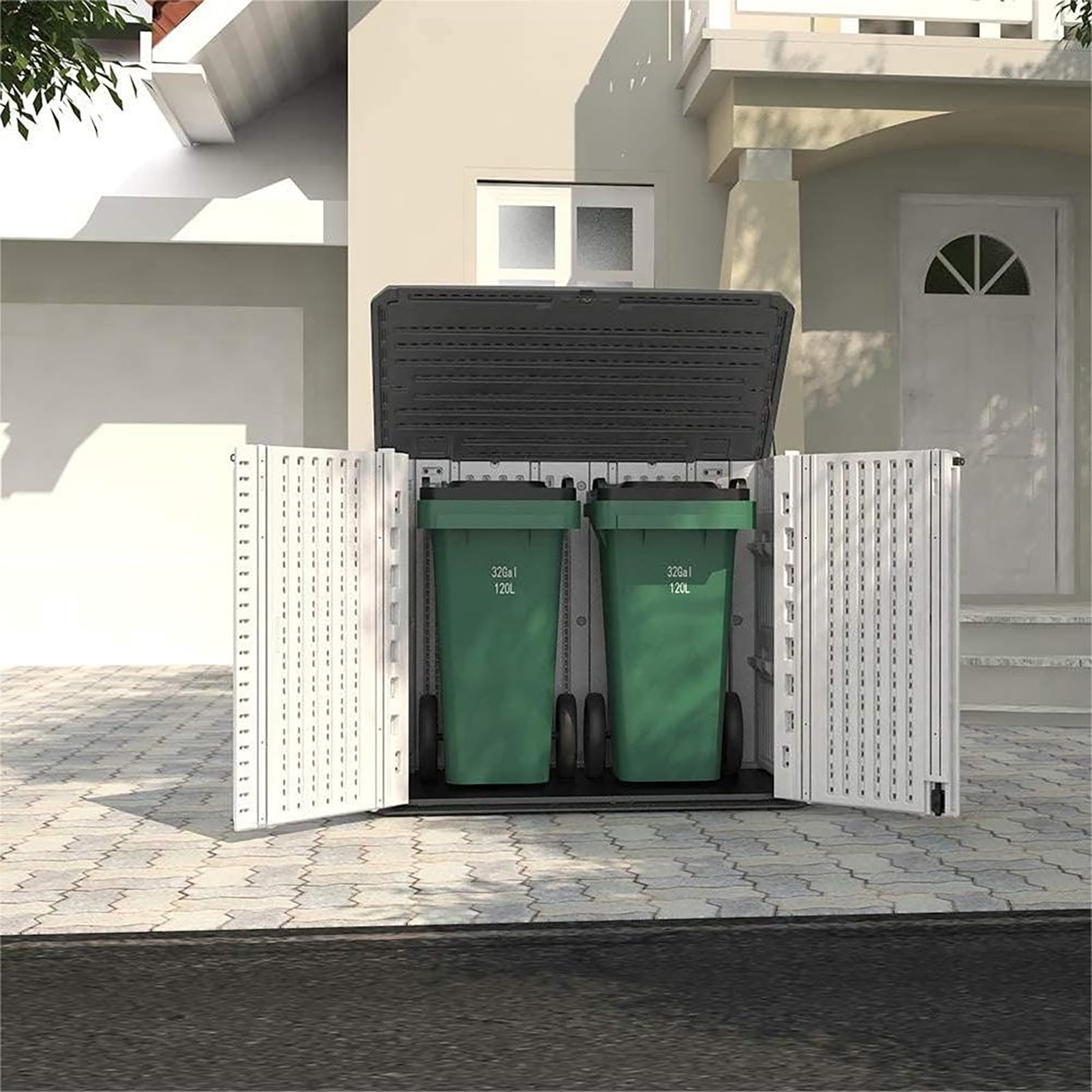 Ledmomo Outdoor Garden Storage Box, Weatherproof Resin Cabinet for Patio and Backyard (White, 34 cu ft) 9f40g