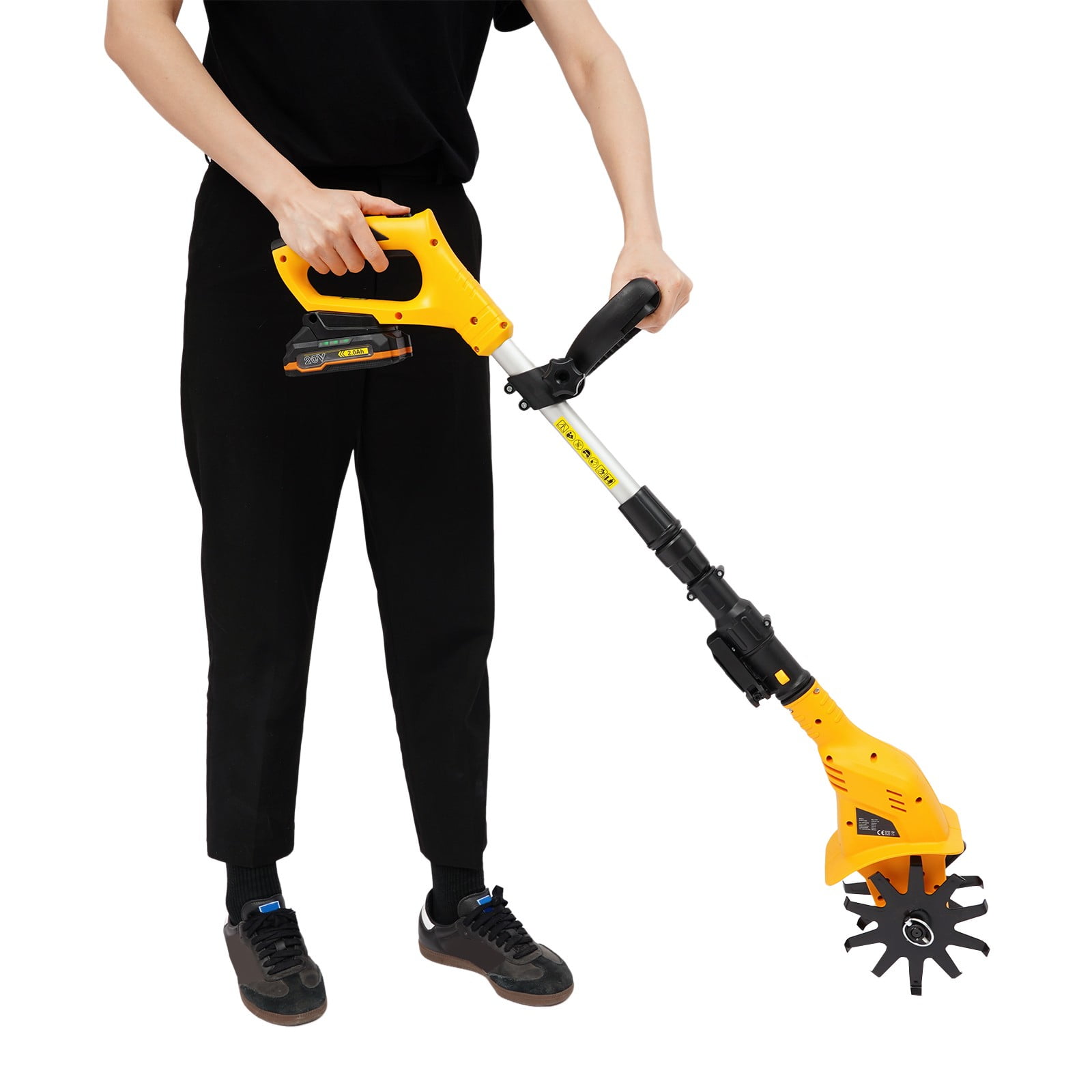 Generic Cordless Electric Tiller Cultivator, 20V Battery Powered Garden Rototiller with Adjustable Handle (Yellow, 8.38 lb) uhp6r