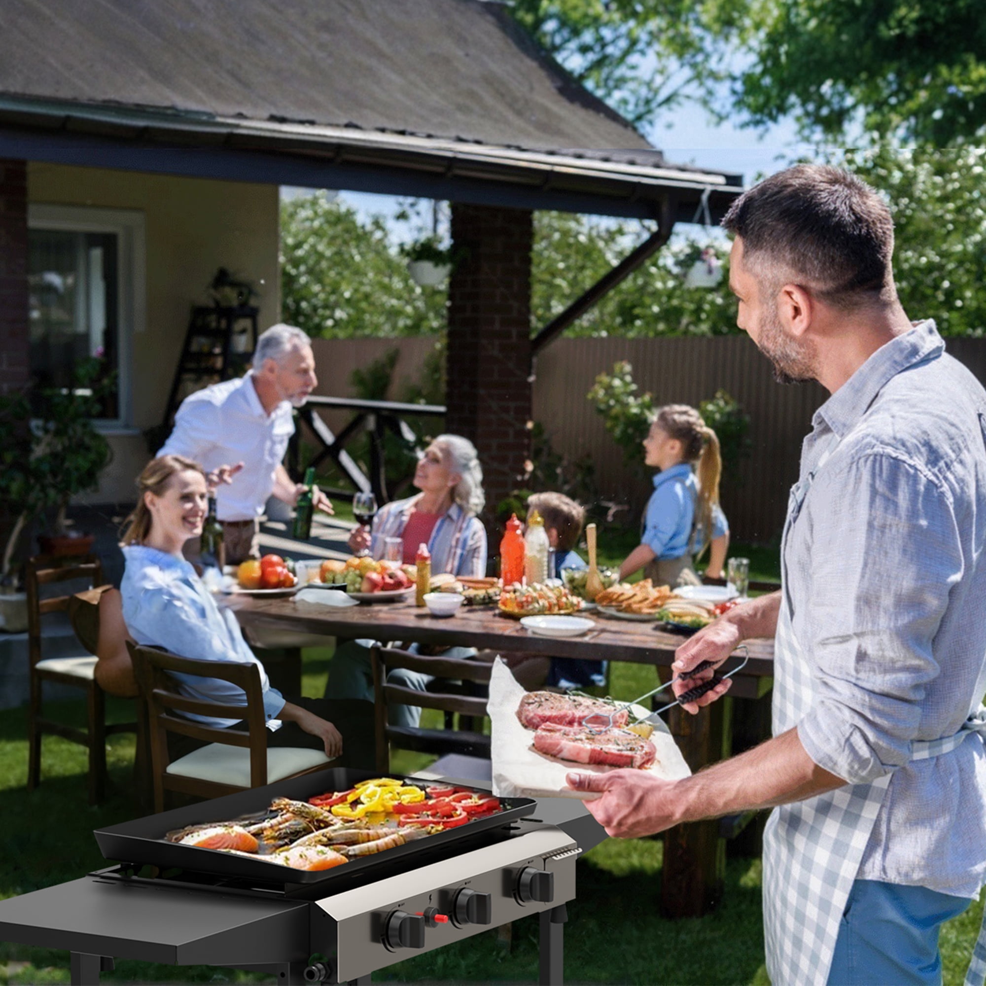 SKOK 3-Burner Propane Flat Top Gas Grill Griddle for Outdoor Cooking (Black, 23 in) mcju1