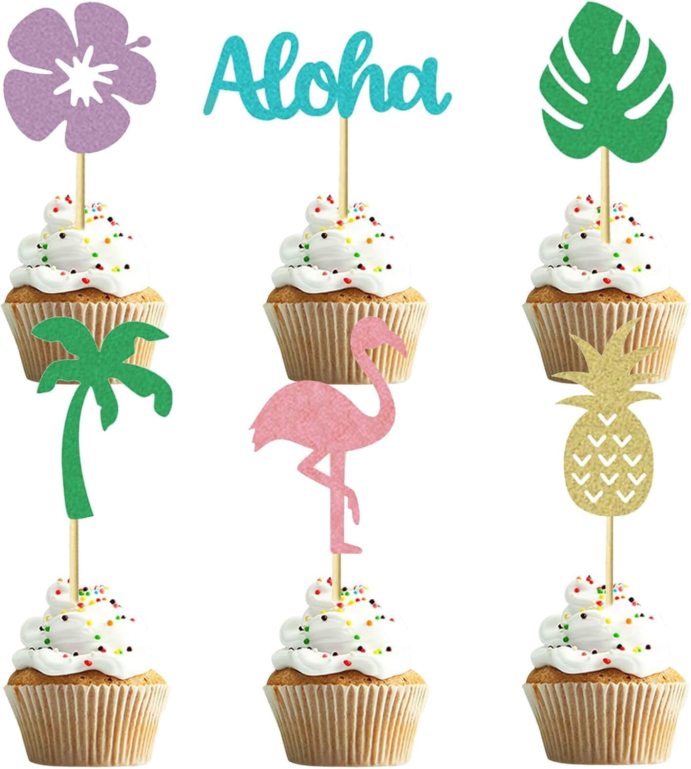 FXMOHTSJ Tropical Cupcake Toppers, Hawaiian Luau Party Decorations, Flamingo and Pineapple Theme (Multi-Color, 12 Pieces) kozzj