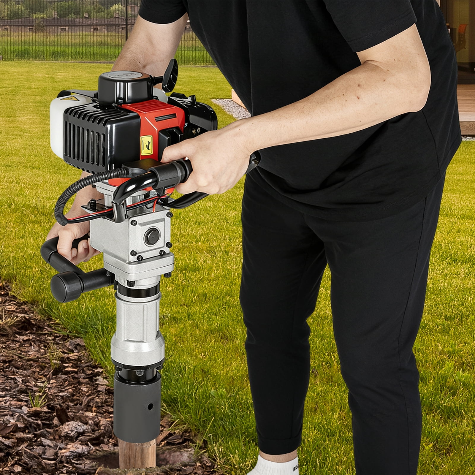 Generic Powered T-Post Pile Driver, 2-Stroke 32.6CC Gasoline Post Pounder with Vibration Dampening (Silver, 32.6CC) m6qm5