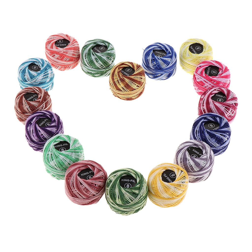 DYNWAVE Crochet Thread Set (Assorted Colors, 16 Pack) Size 8 Embroidery Floss for Needlepoint and Cross Stitch 74lz7