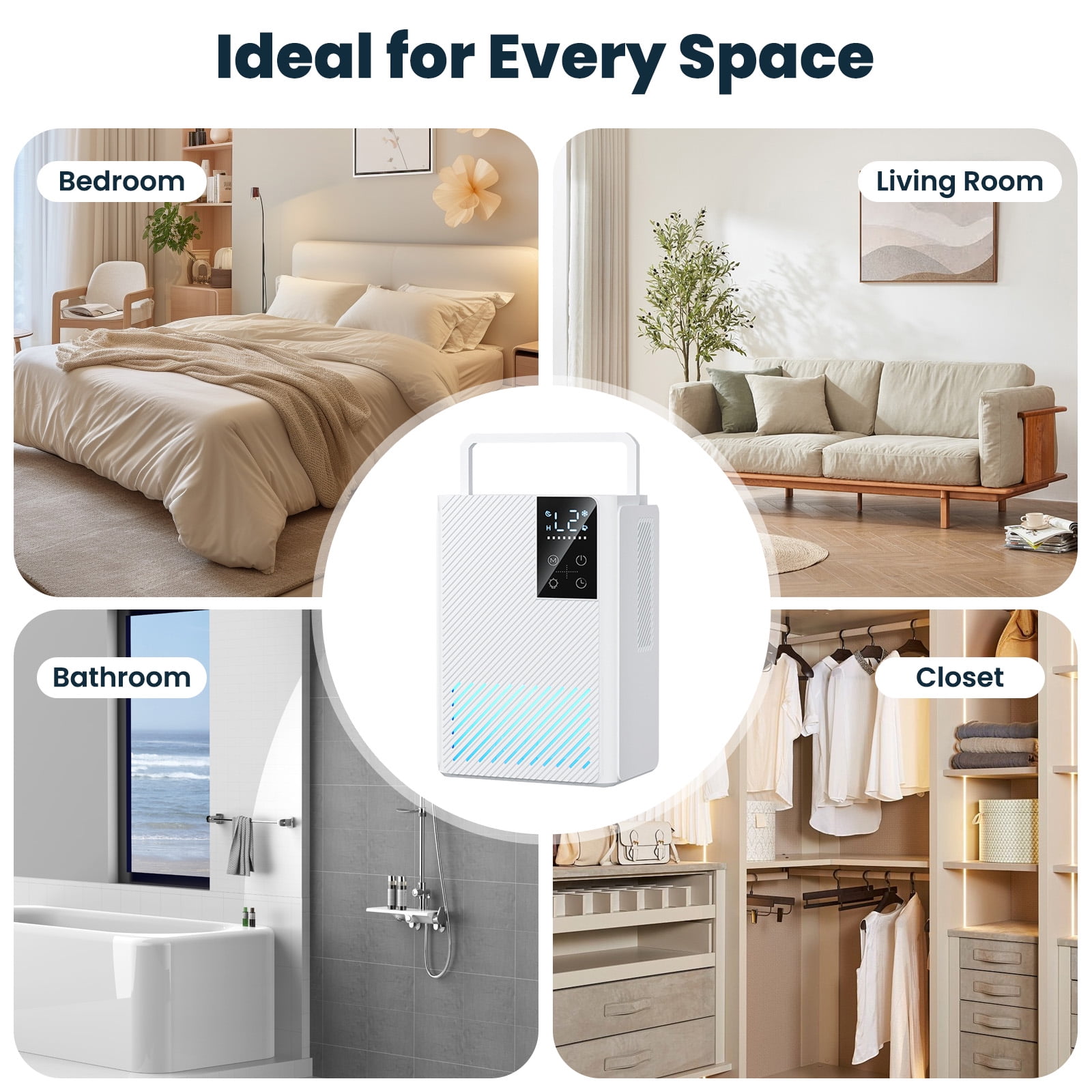 QUNCWL Small Dehumidifier for Home Bedroom Bathroom (White, 67 oz) y0a8s