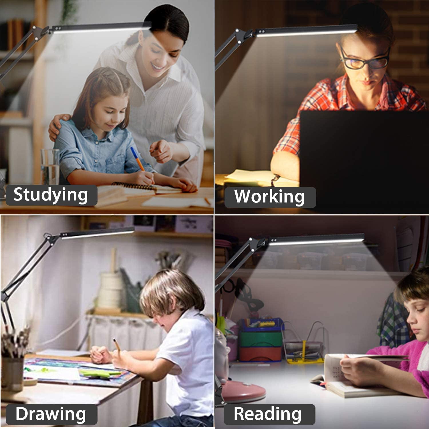 Rirool LED Desk Lamp with Clamp, Adjustable 3 Color Modes & 10 Brightness Levels, Flexible USB Powered Clip Light for Office and Reading (Black) 26ym7