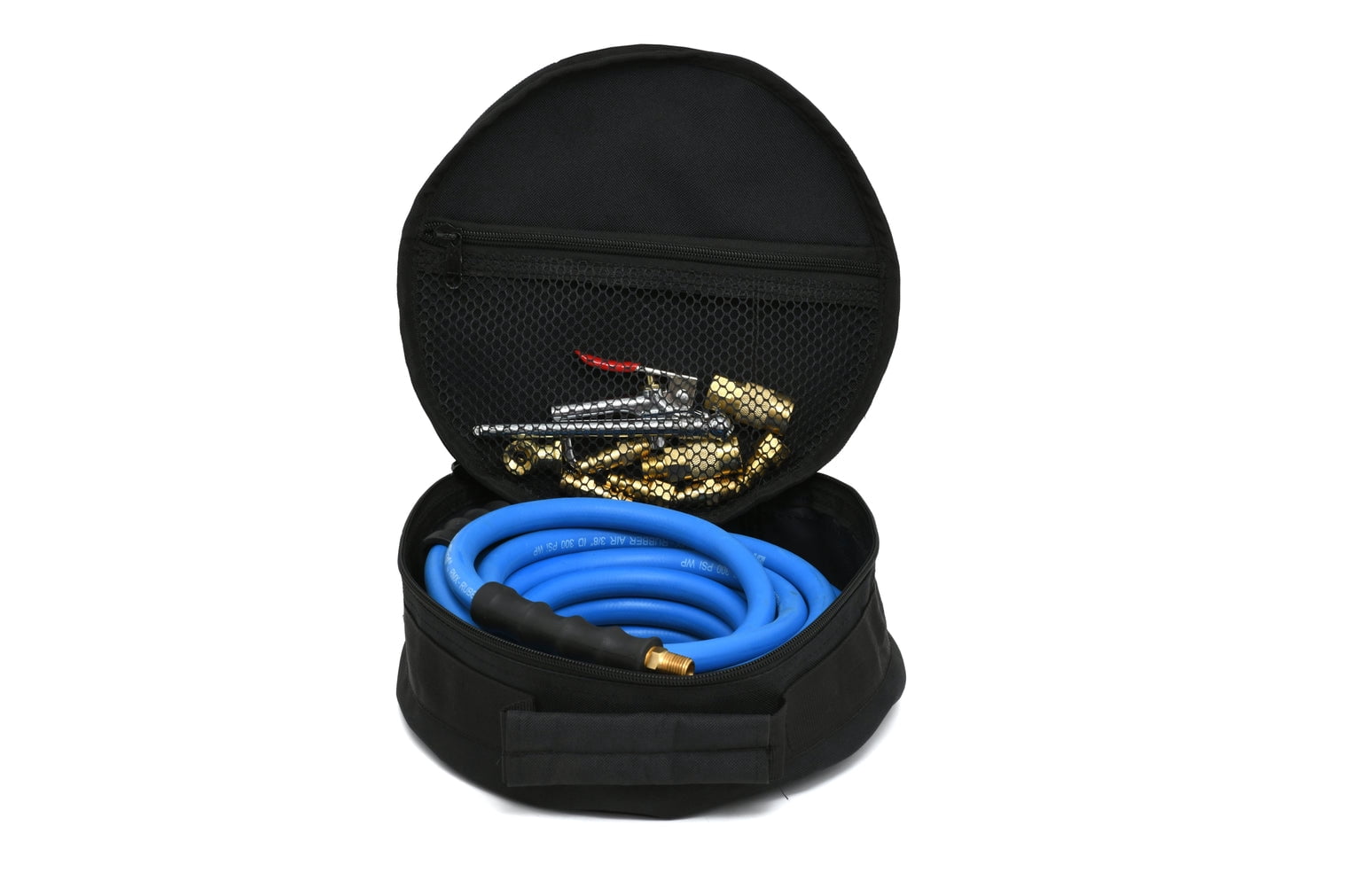 Blubird 3/8 in Rubber Air Hose Assembly with Brass Accessory Kit (Blue, 50 ft) w0vmx