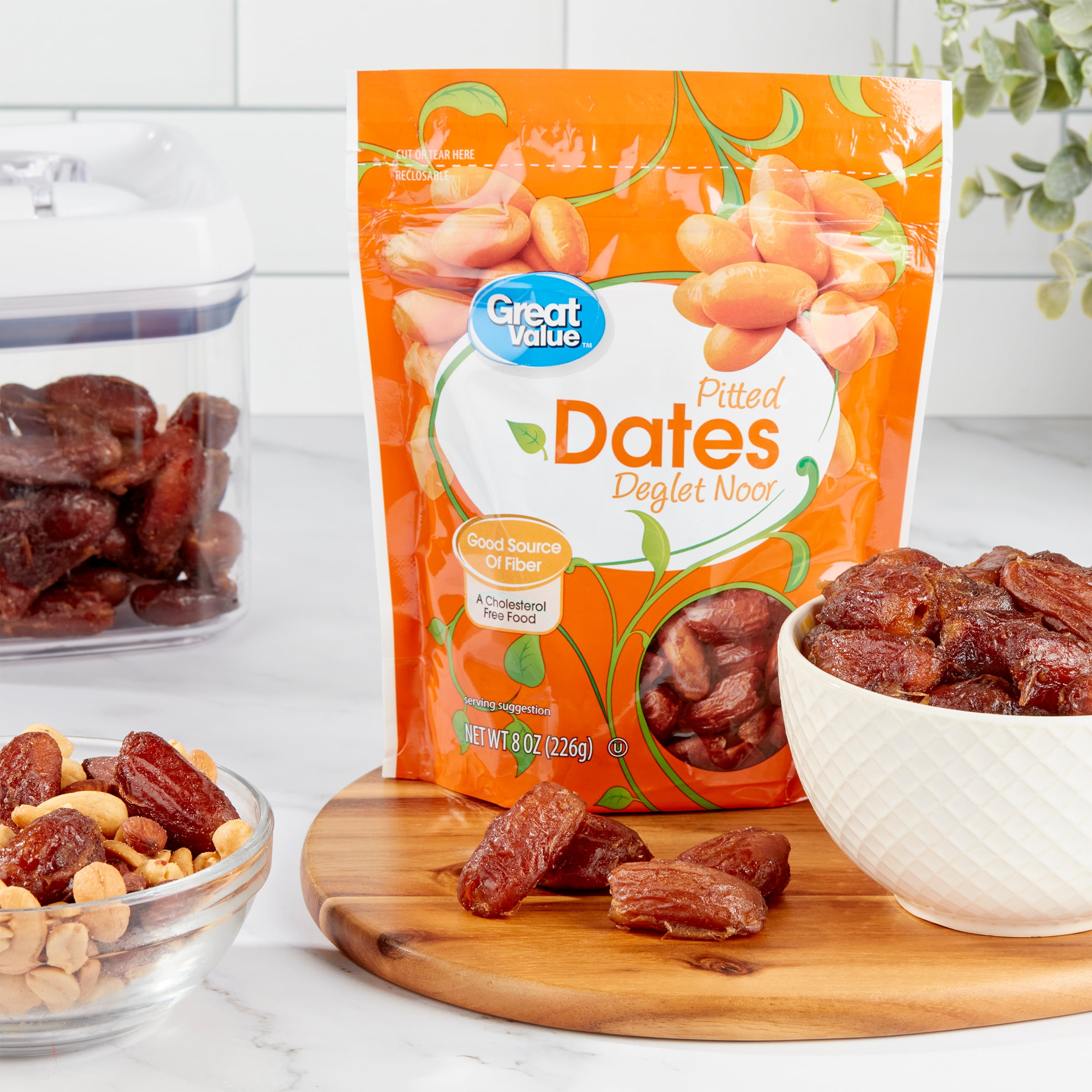 Great Value Pitted Deglet Noor Dates Dried Fruit (Natural Sweet Snack, 8 oz) yklna
